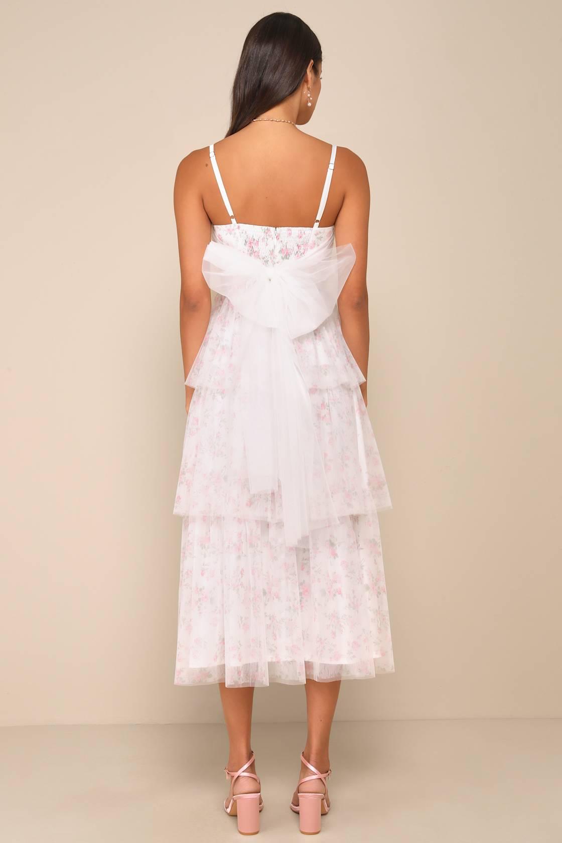 Romantic Babe White Floral Mesh Sleeveless Midi Dress Product Image