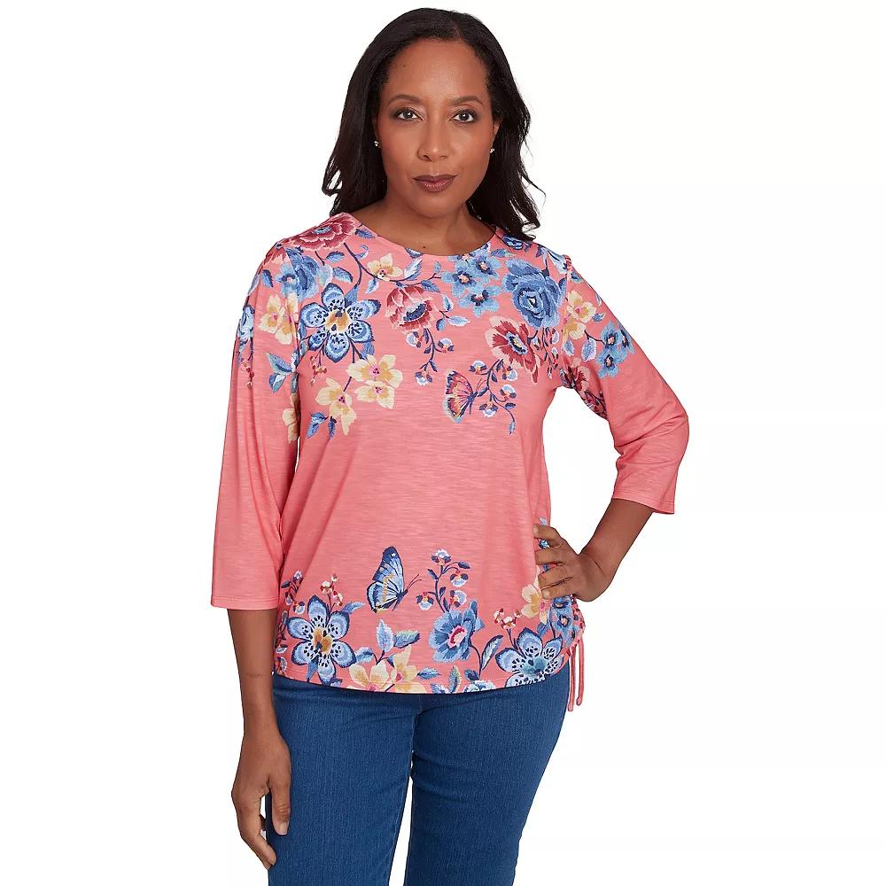 Petite Alfred Dunner Showstopping Crewneck Floral Knit Top, Women's, Size: Small Petite, Pink Product Image