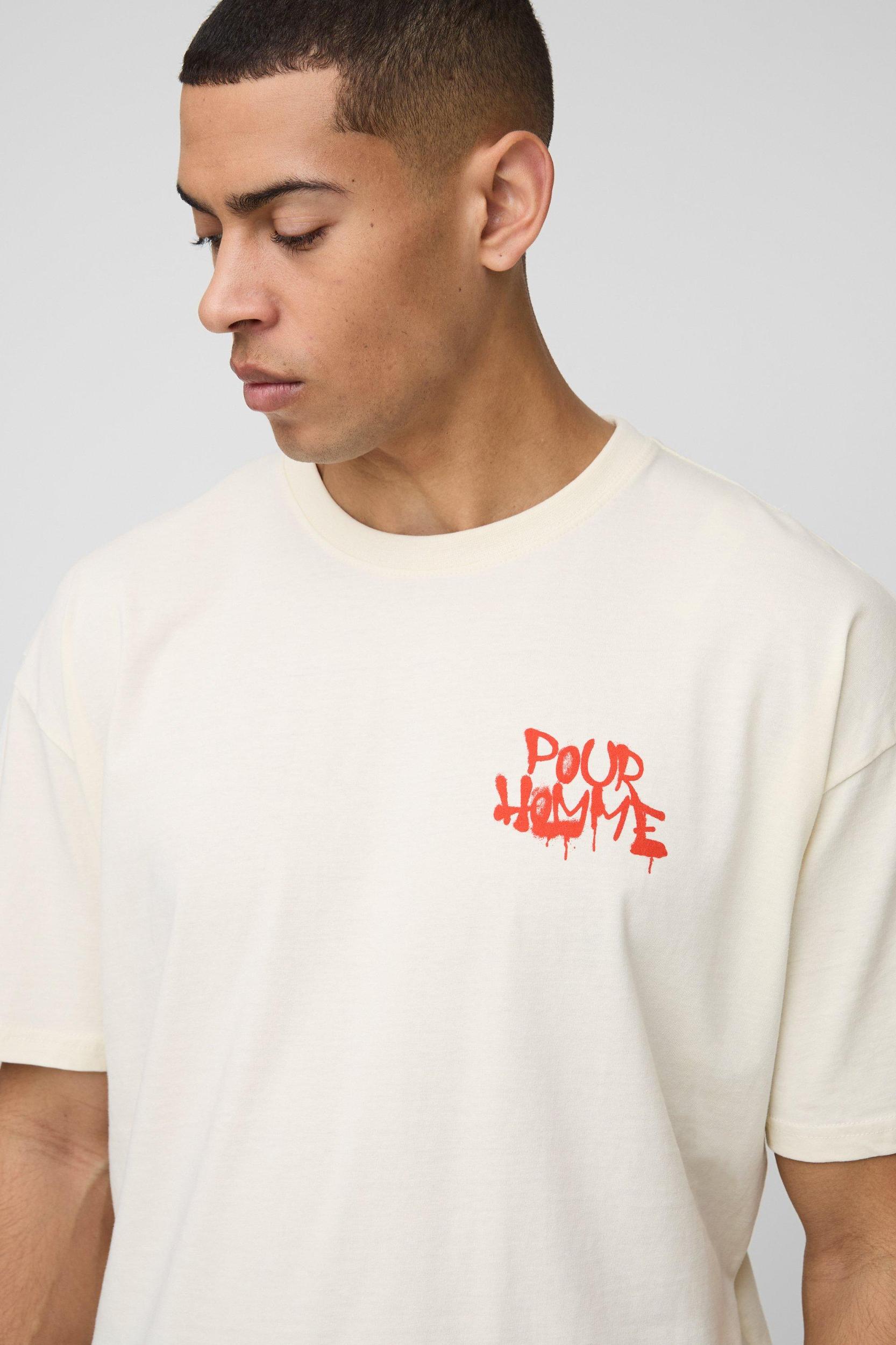 Oversized Pour Homme Drip Palm Racing T-Shirt | boohooMAN USA Product Image