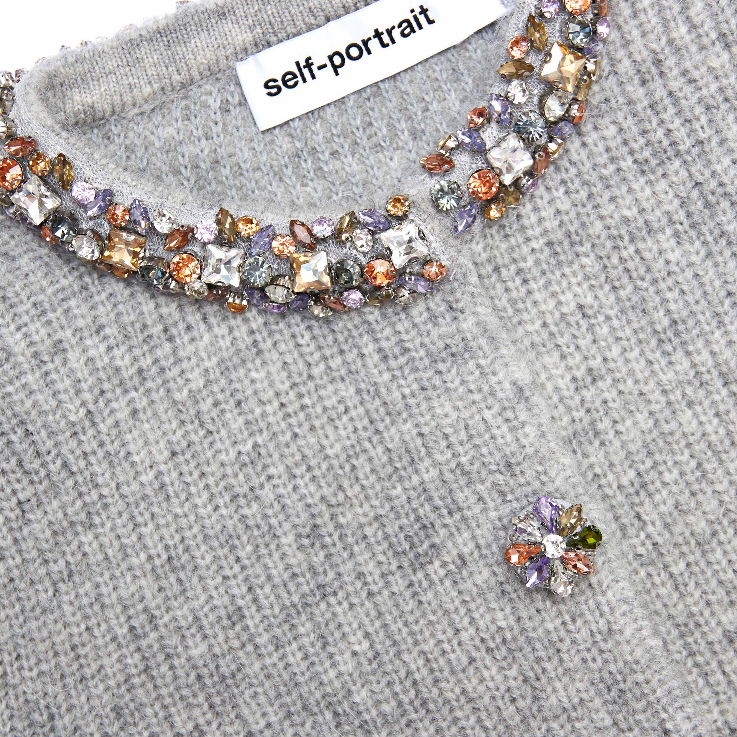 Grey Embellished Trim Knit Top Product Image