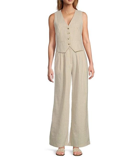 Lucy Paris Leland Pinstripe Wide Leg Fit & Flare Pleated Pants Product Image