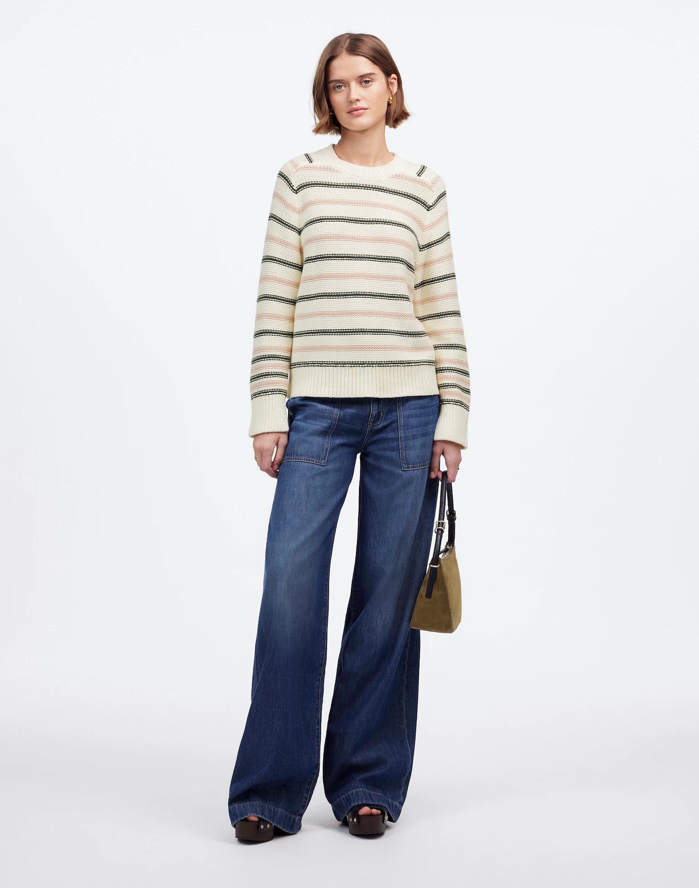 Cotton Crewneck Sweater in Stripe Product Image