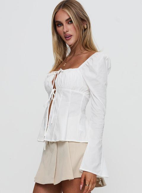 Lilibette Tie Up Long Sleeve Top White Product Image