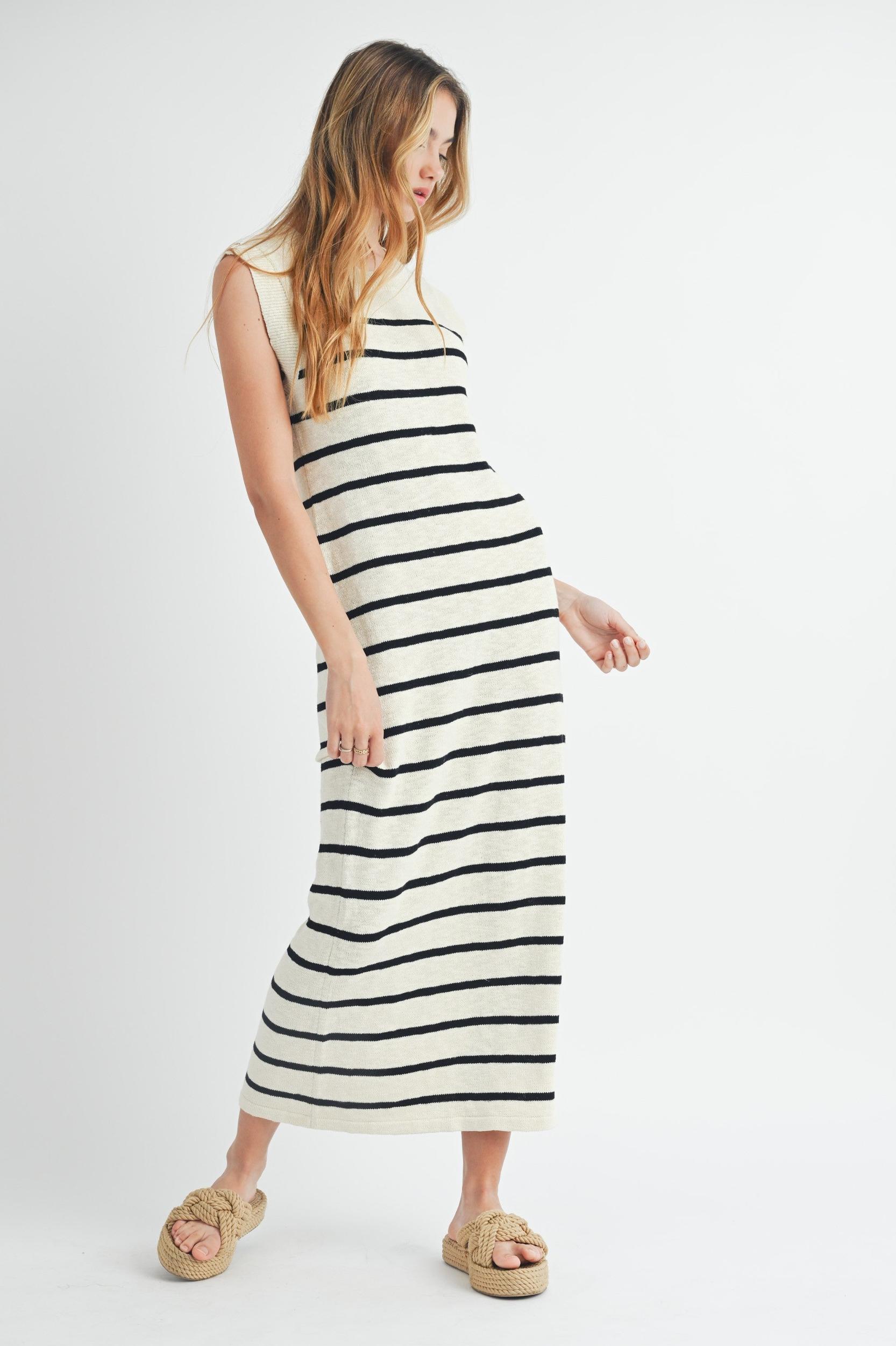 Sleeveless Stripe Sweater Maxi Dress Product Image