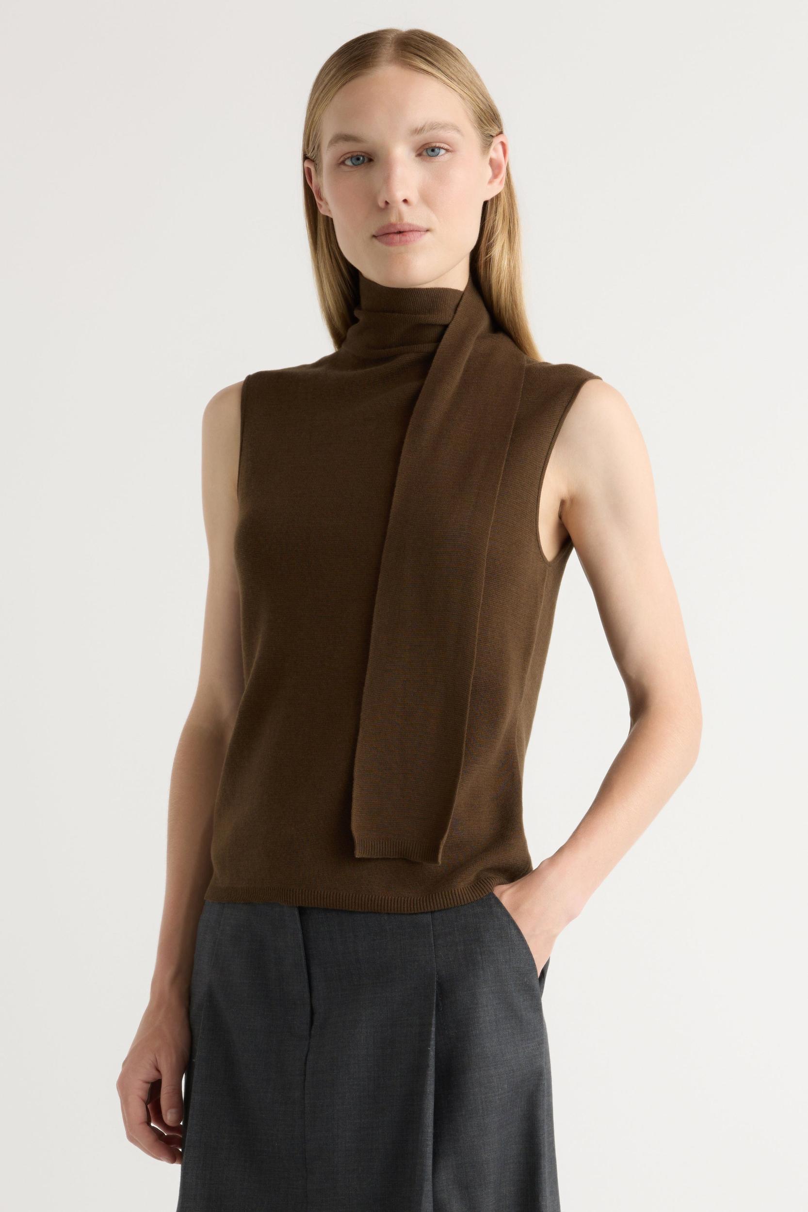 Demi Scarf-Neck Cotton-Silk Knit Top Product Image