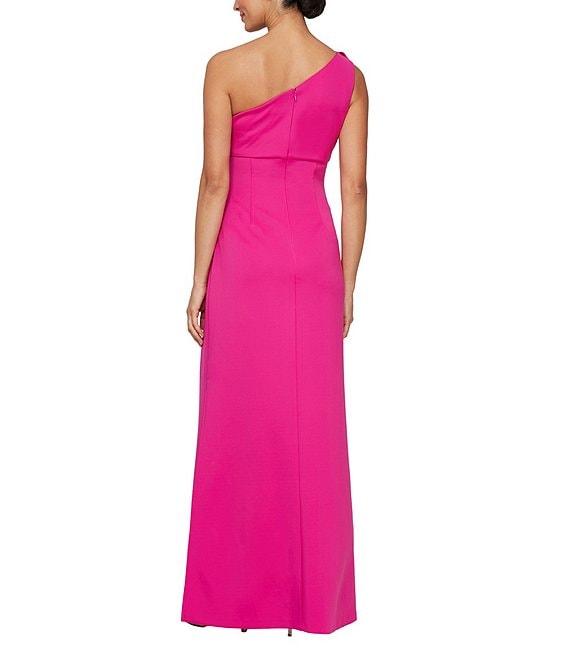 Ignite Evenings One Shoulder Flower Detail Ruched Waist Side Slit Sheath Maxi Dress Product Image
