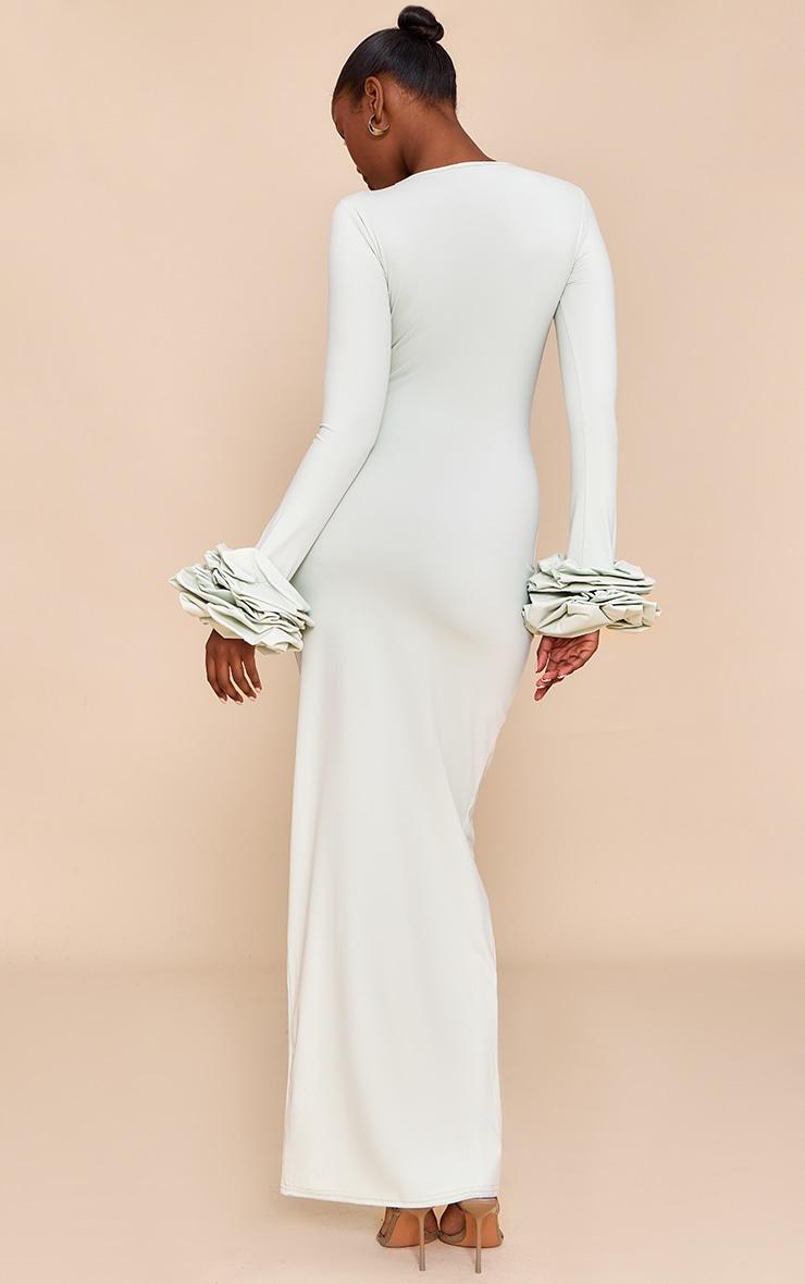 Sage Green Puff Sleeve Maxi Dress Product Image