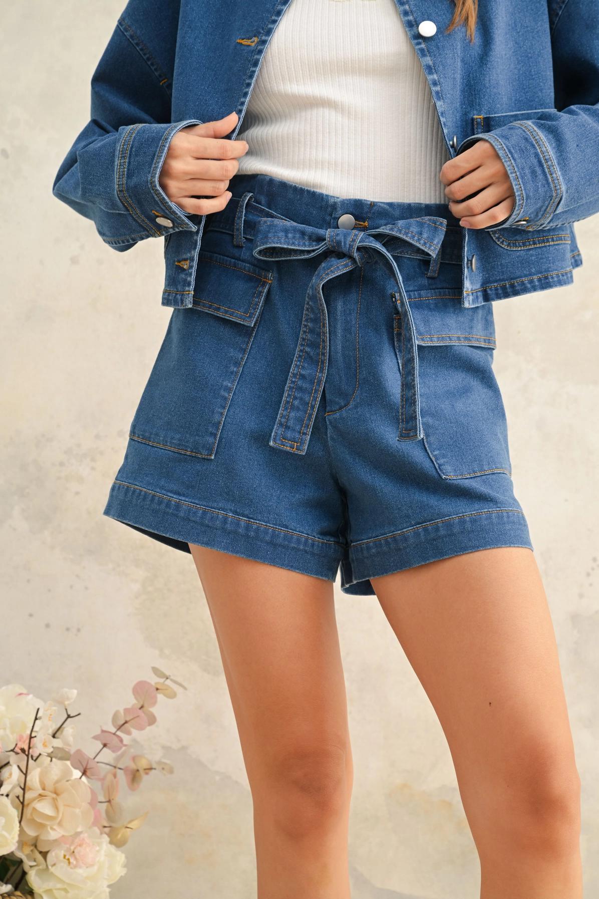 Denim Tie Shorts Product Image
