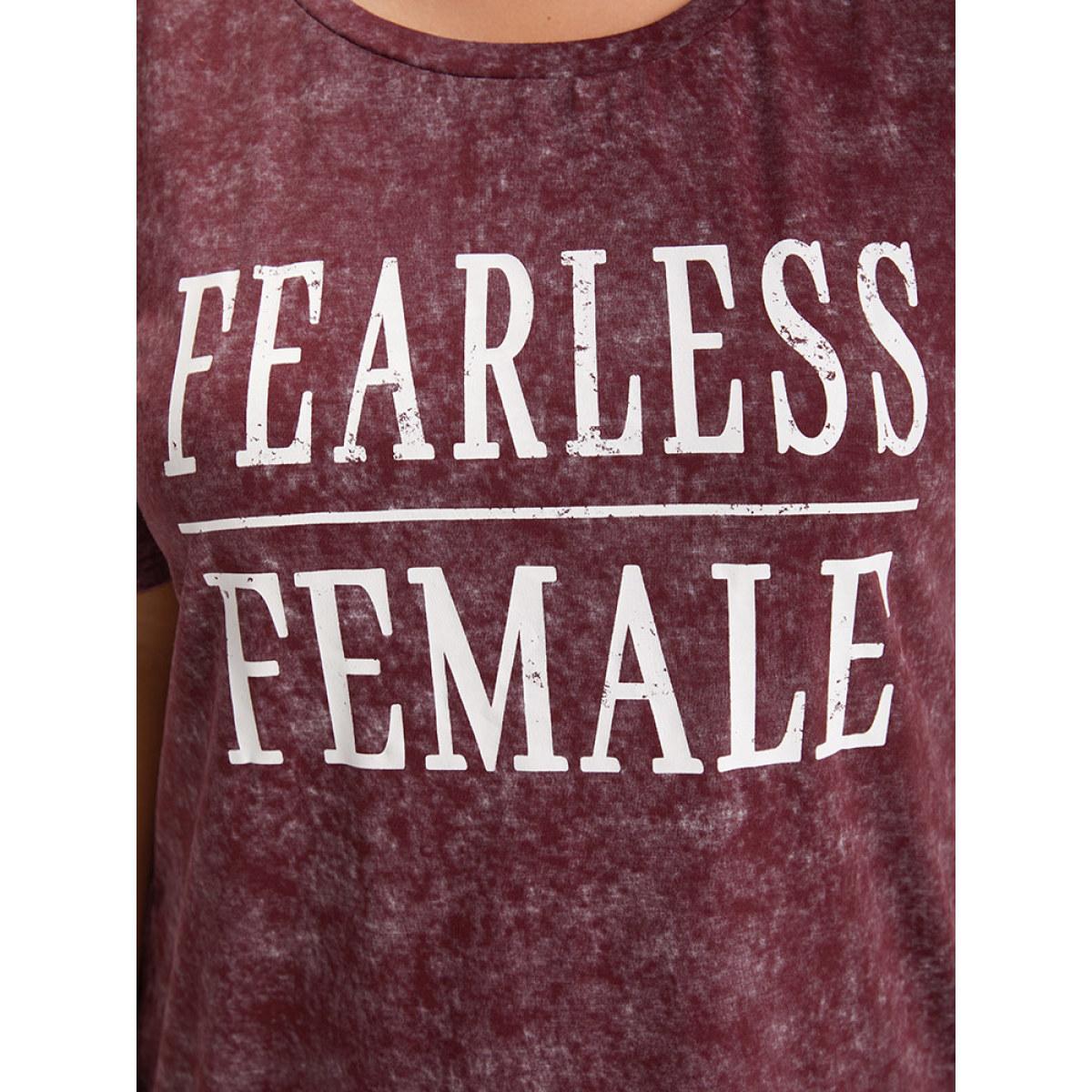 Plus Size Plain Letter Print Vintage T-shirt Burgundy Women Casual Printed Letter Dailywear T-shirts BloomChic 14-16/1X Product Image