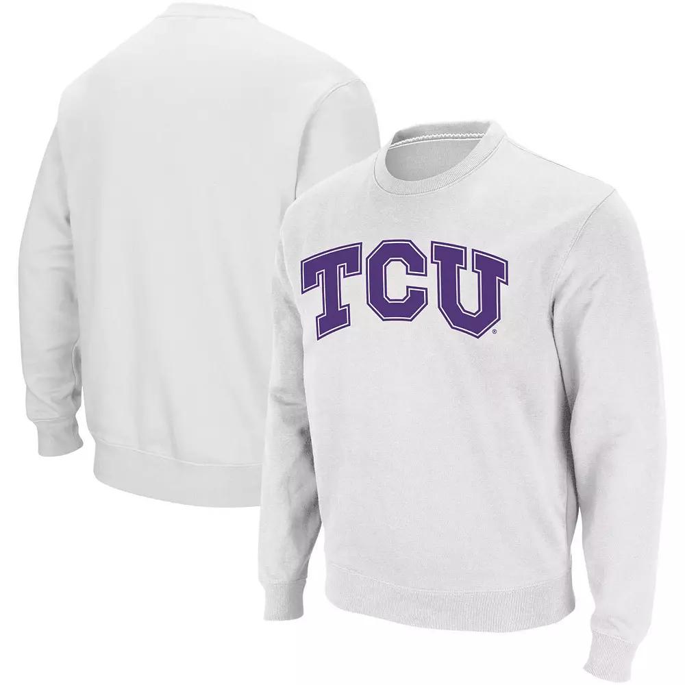 Men's Colosseum White TCU Horned Frogs Arch & Logo Crew Neck Sweatshirt,  Product Image