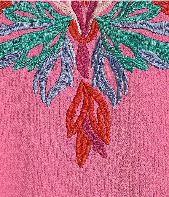 Calessa Plus Size Embroidered Ruffled V-Neck Cap Sleeve Shirttail Hem Top Product Image