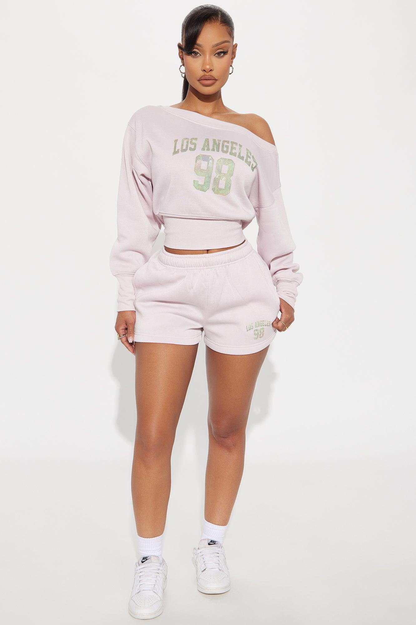 LA Sunshine 98 Off Shoulder Sweatshirt - Pink Product Image