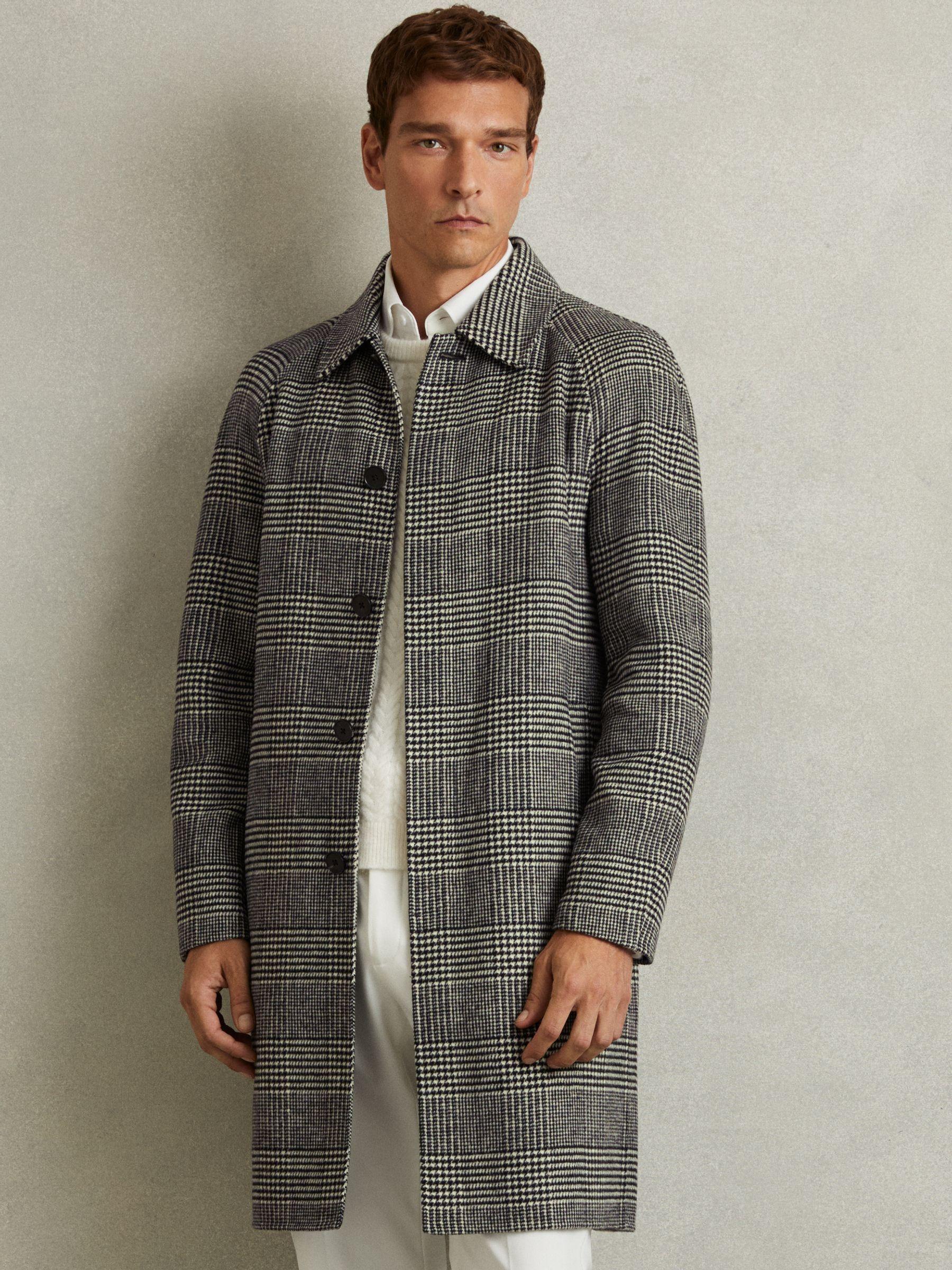 Checked Wool-Blend Car Coat in Black/White Product Image