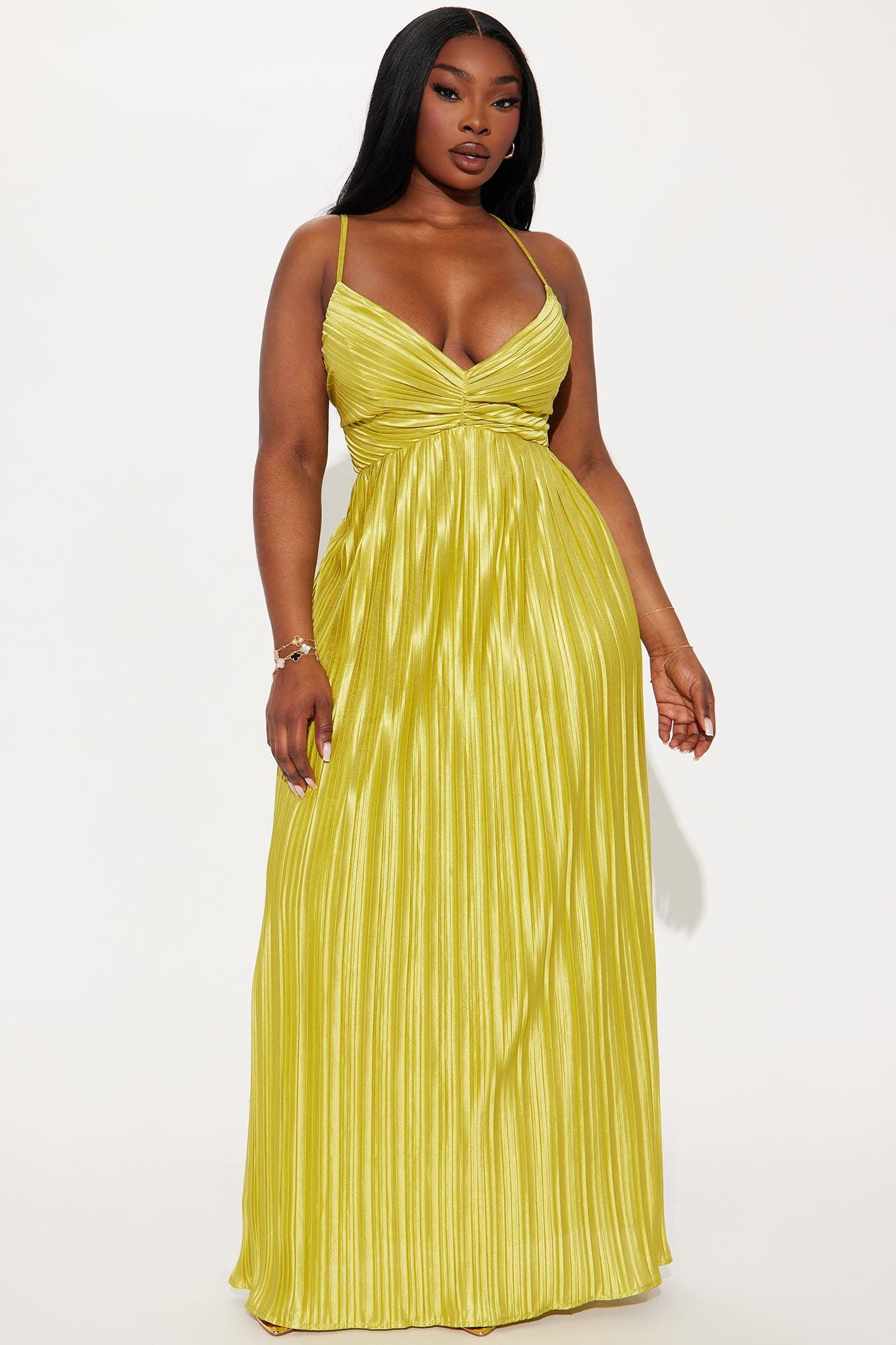Delilah Plisse Maxi Dress - Chartreuse Product Image