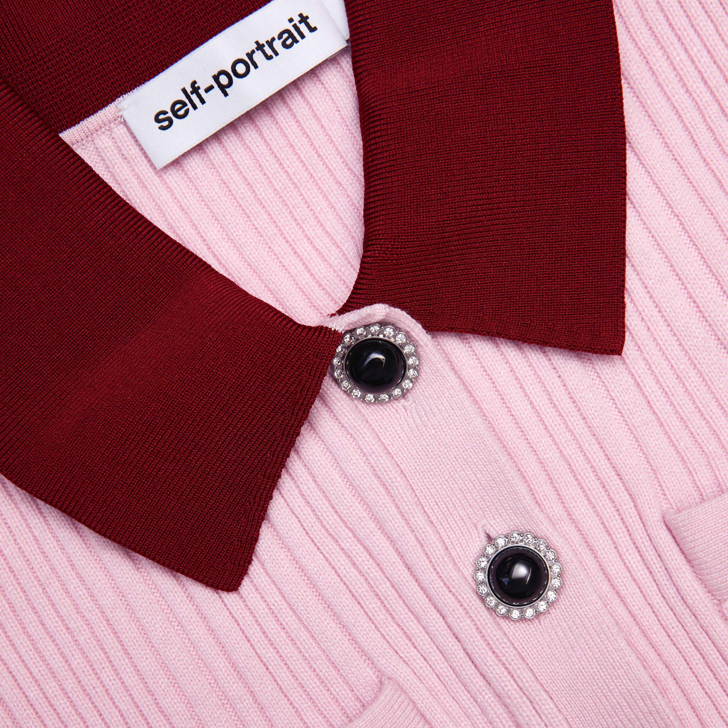 Pink Contrast Collar Knit Mini Dress Product Image