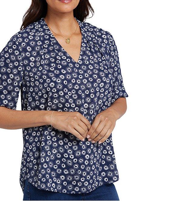 NYDJ Charming Printed V-Neck Short Sleeve Top Product Image