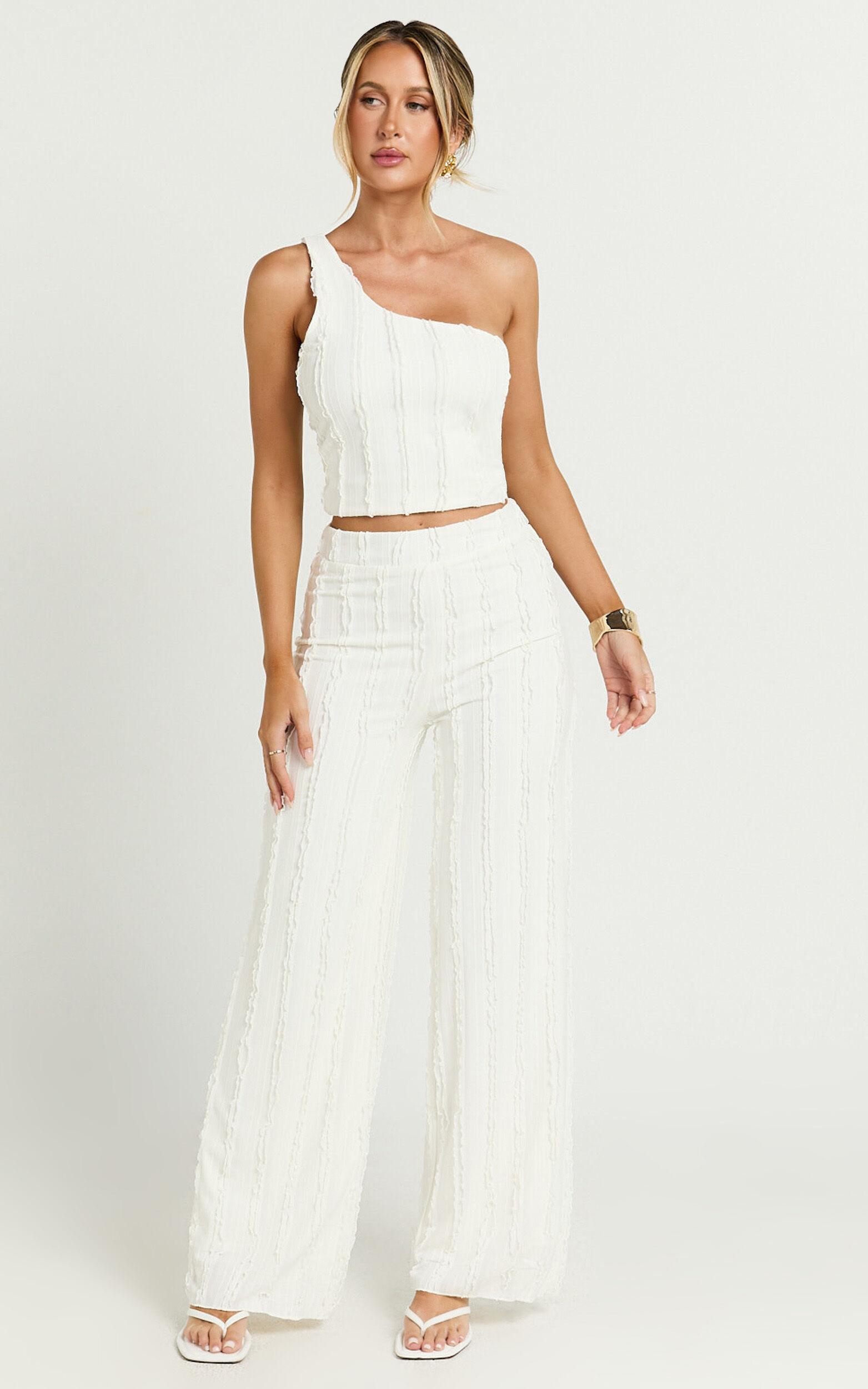 Almarie Pants - Mid Waisted Wide leg Textured Pants in Off White Product Image