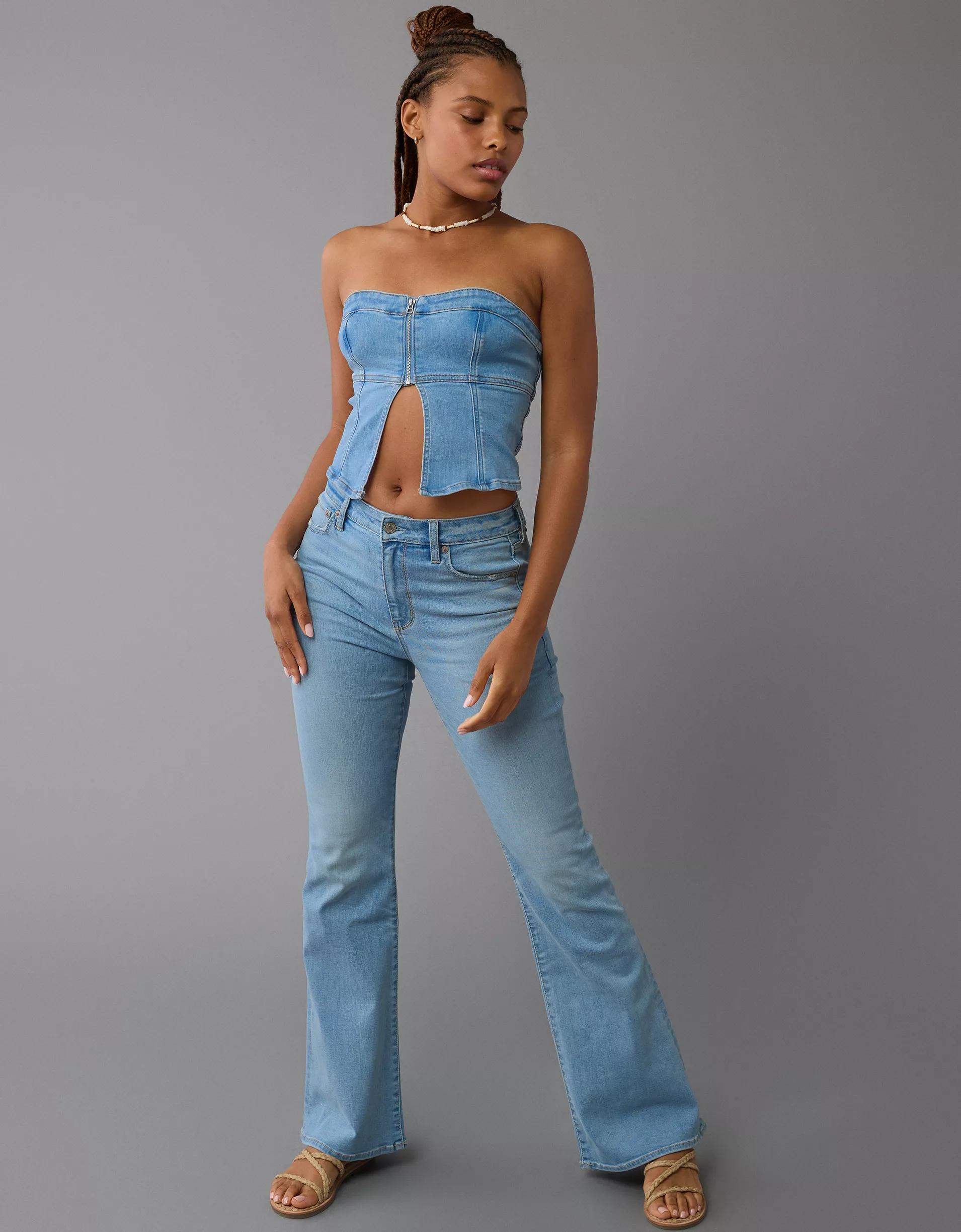AE Denim Zip-Front Tube Top Product Image