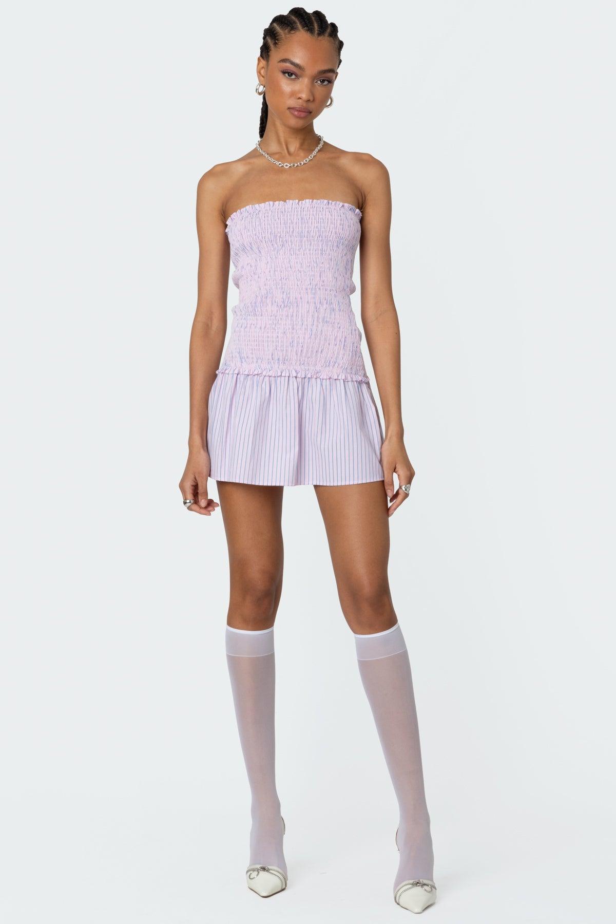 Striped Scrunch Strapless Mini Dress Product Image