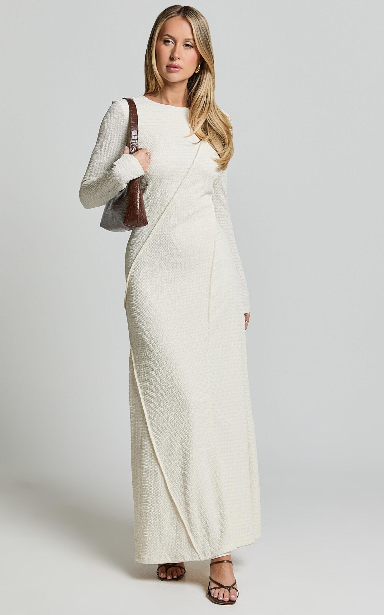 Kylie Maxi Dress - Long Sleeve Low Back Dress in Cream Product Image