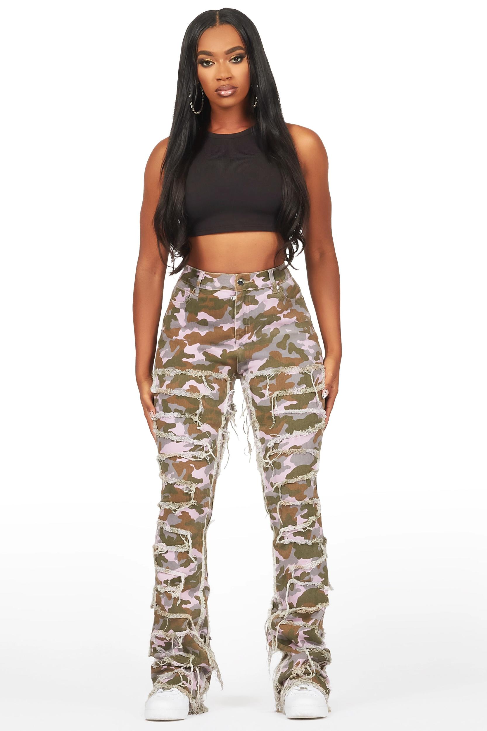 Zariyah Purple Camo Stacked Flare Jean Female Product Image