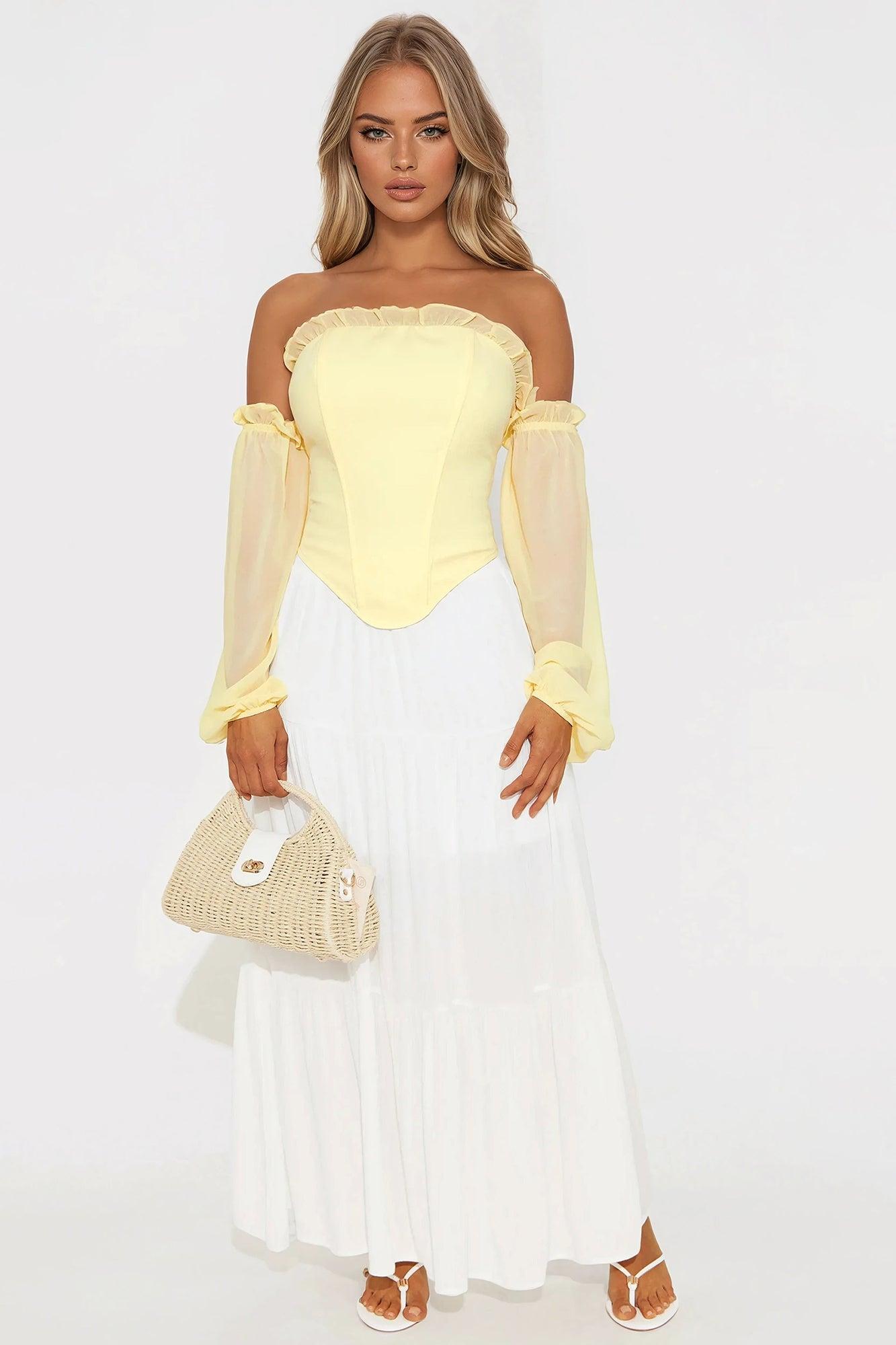 Have It All Off Shoulder Corset Top - Yellow Product Image
