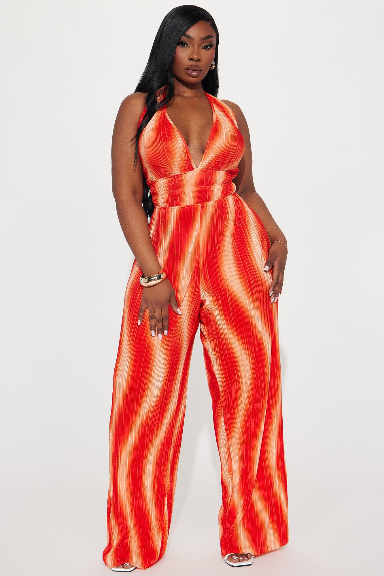 Sunset Cruise Plisse Jumpsuit - Orange/combo Product Image