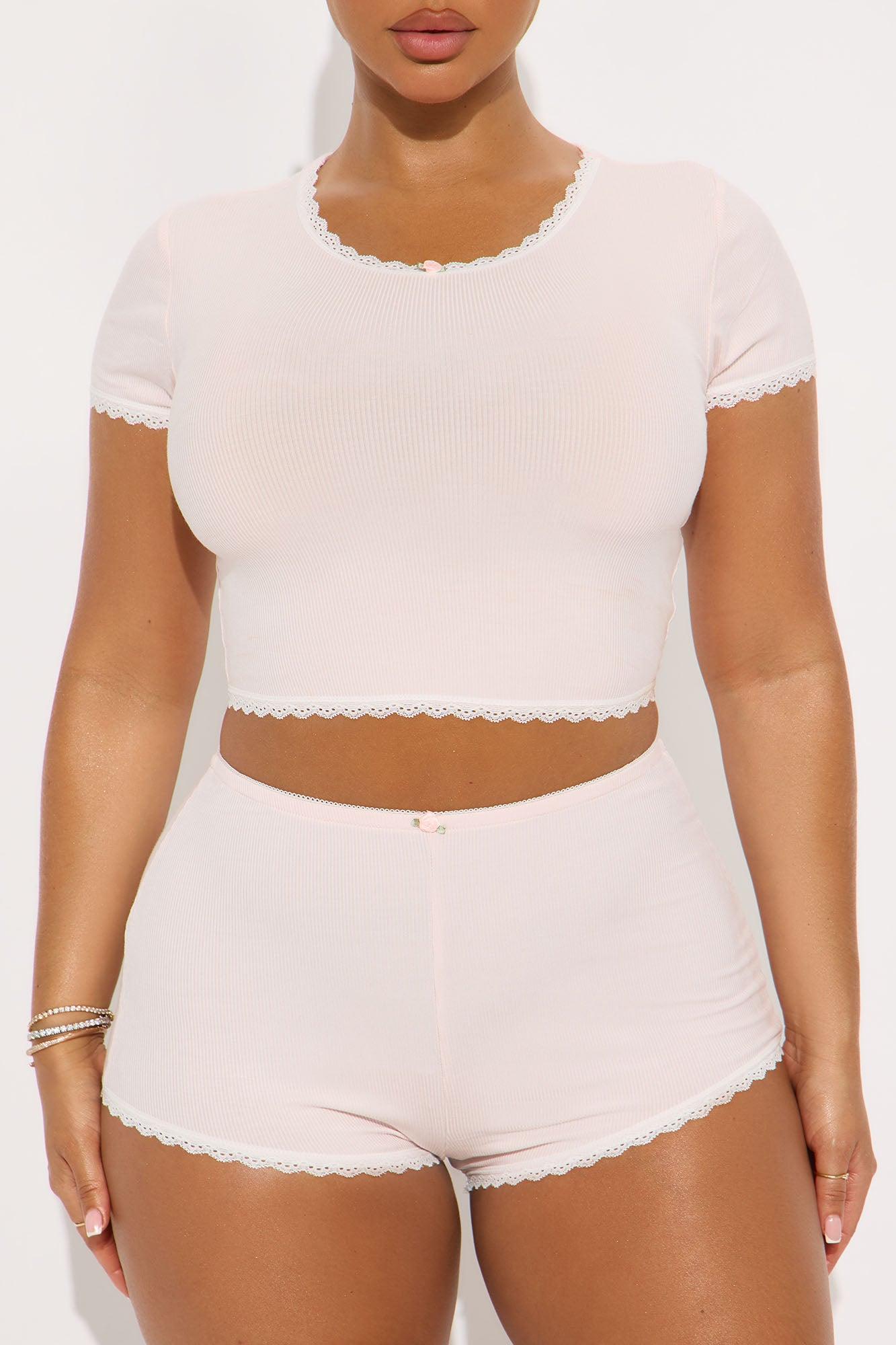 Too Sleepy Ribbed PJ Short Set - Blush Female Product Image