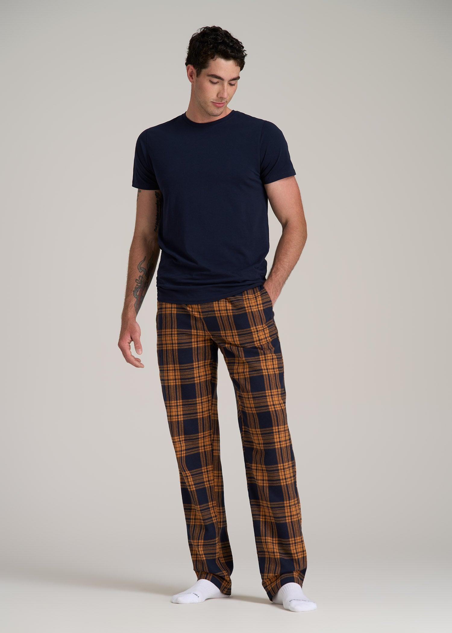 Plaid Pajama Pants for Tall Men in Navy and Apricot Plaid Product Image