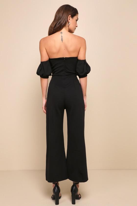 Impress Release Black Off-the-Shoulder Puff Sleeve Jumpsuit Product Image