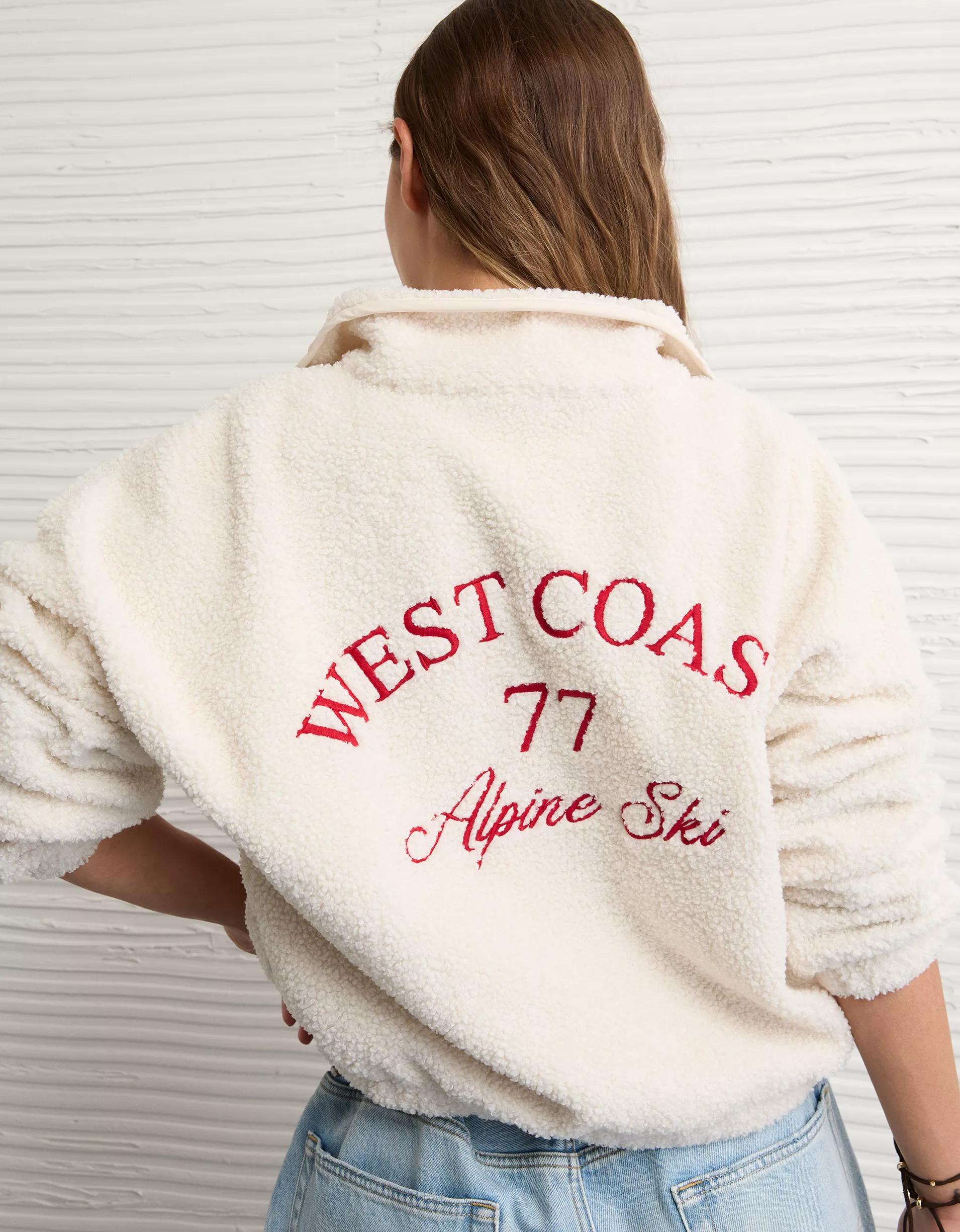 AE Sherpa Fleece Graphic Henley Sweatshirt Product Image