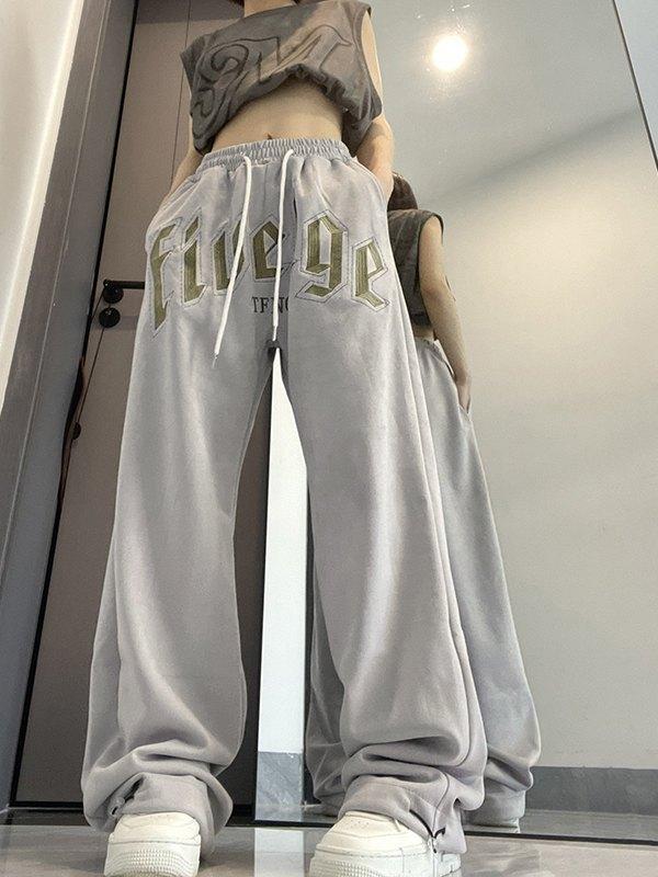 Letter Embroidered Baggy Sweatpants Product Image