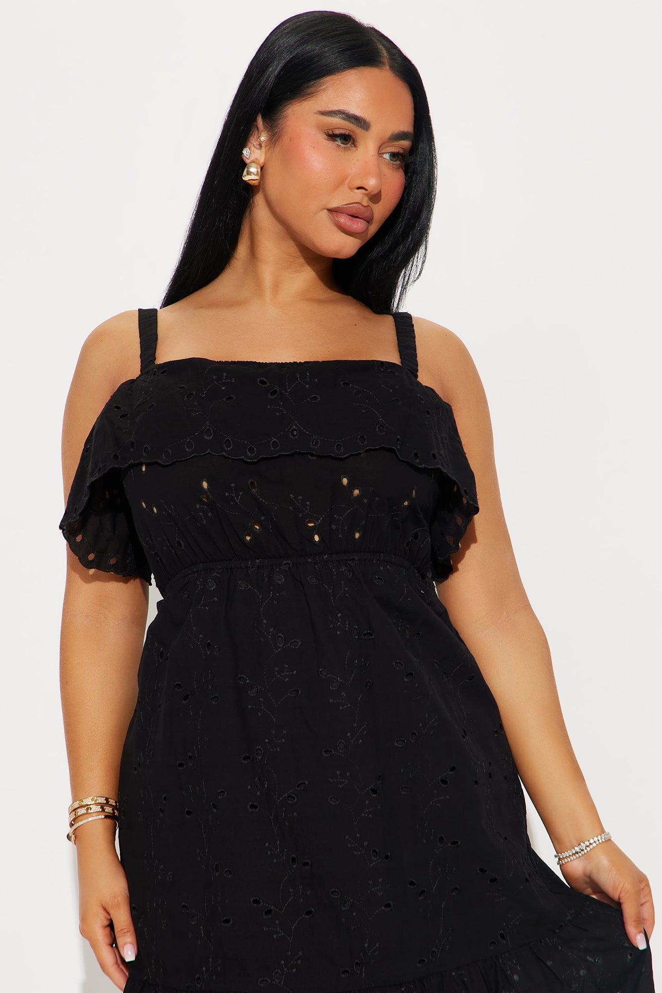 Ansley Eyelet Midi Dress - Black Product Image