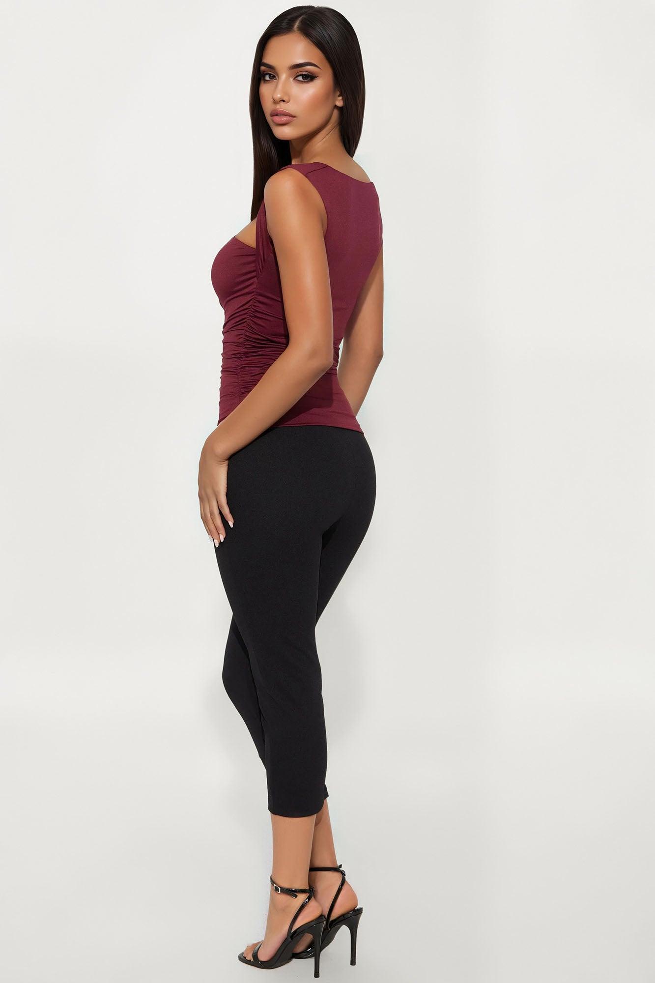 Contour Double Lined Straight Neck Tank Top - Wine Female Product Image