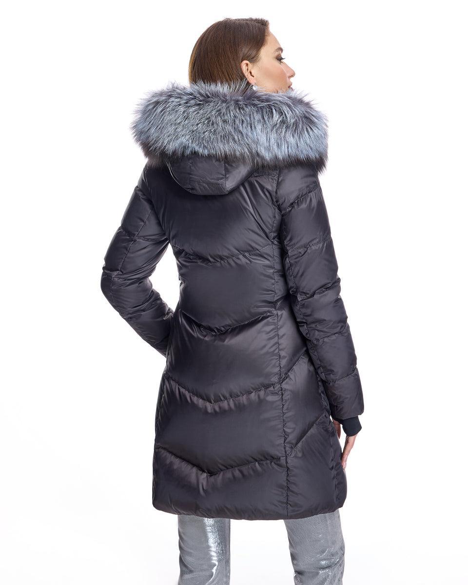 Julia & Stella Polyblend Jacket with Silver Fox Trimmed Hood Product Image
