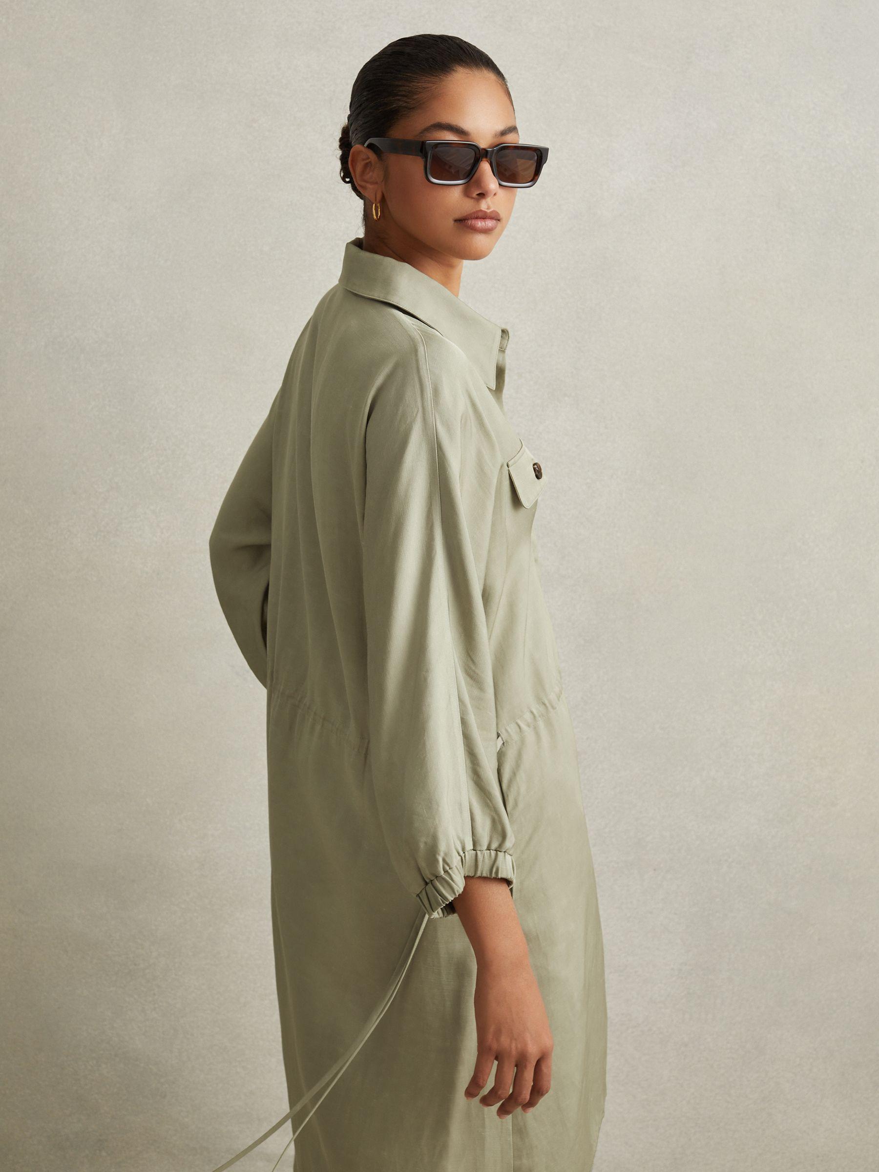 Viscose-Linen Tie Waist Mini Dress in Green Product Image