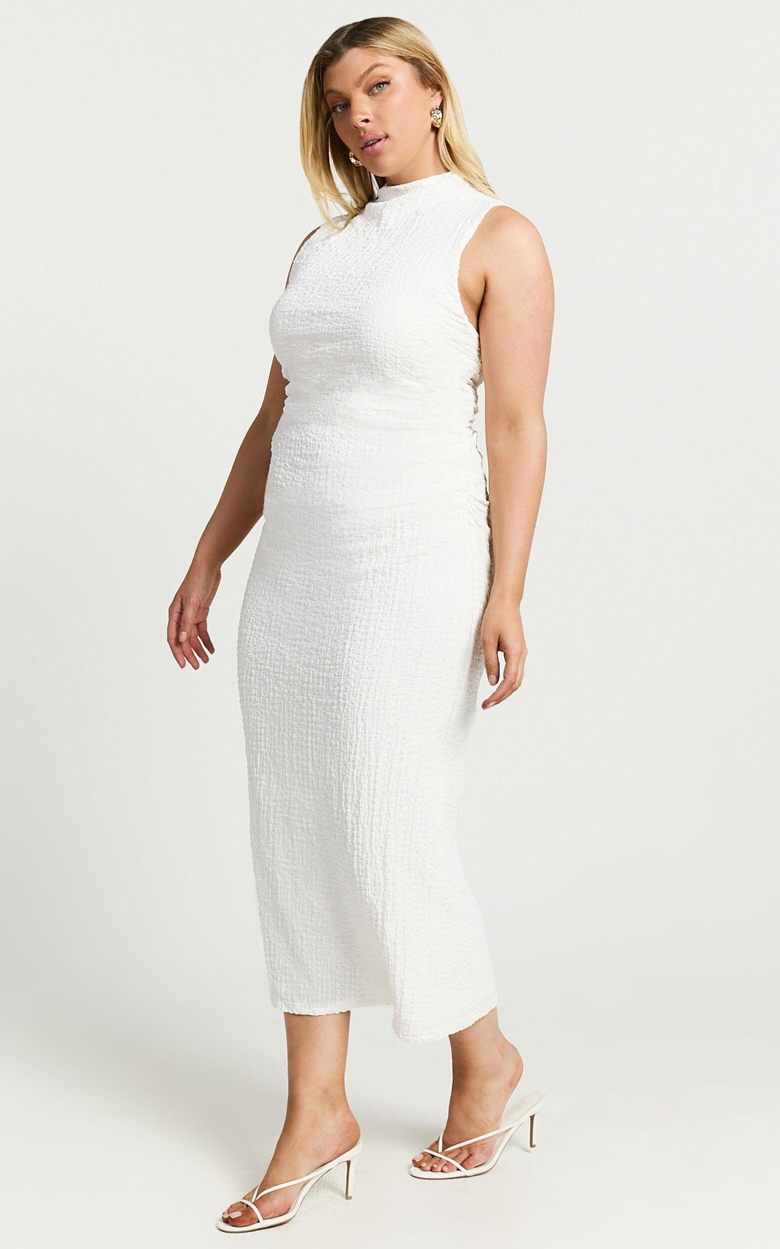 Aleks Midi Dress - High Neck Bodycon Dress in Off White Product Image