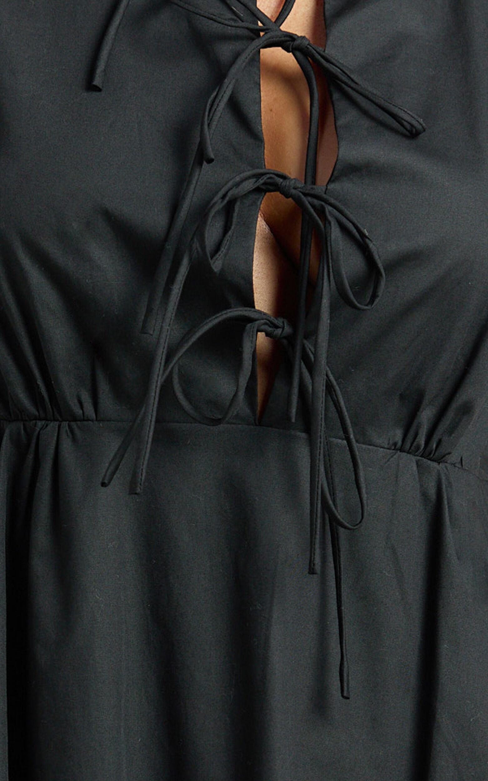 Hattie Mini Dress - Tie Front Puff Sleeve Dress in Black Product Image