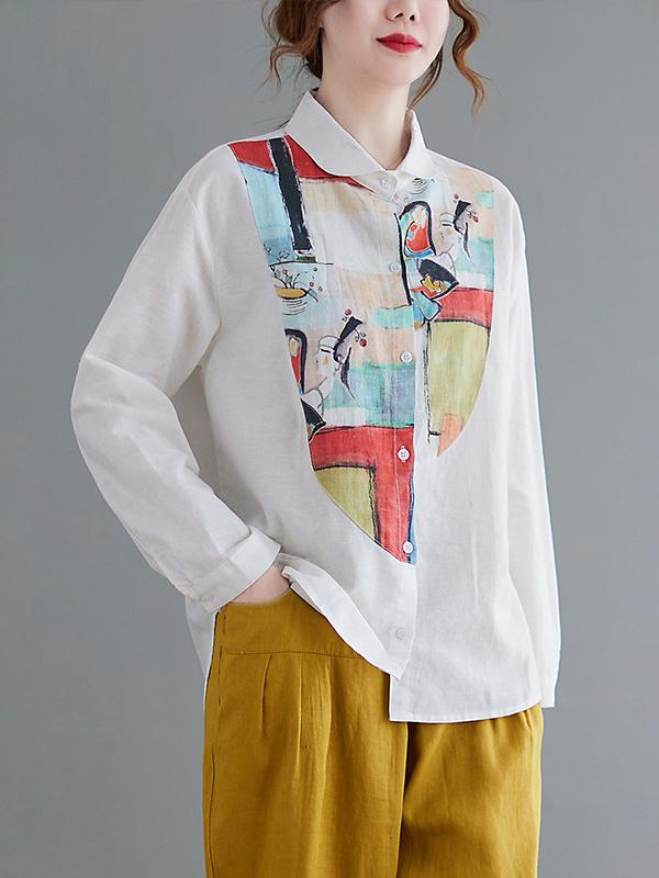 Artistic Retro Contrast Color Cropped Blouse Product Image