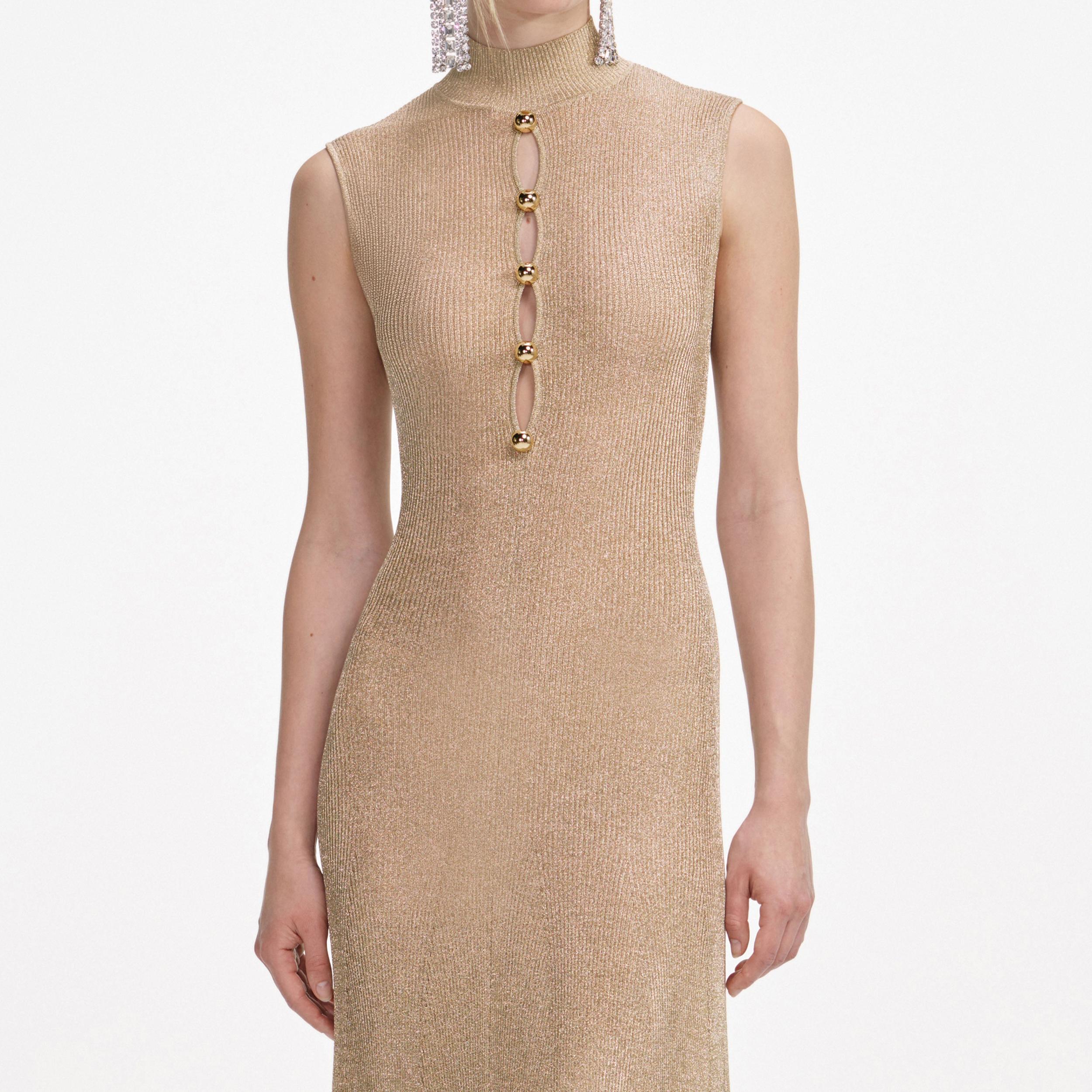 Gold Lurex Knit Maxi Dress Product Image