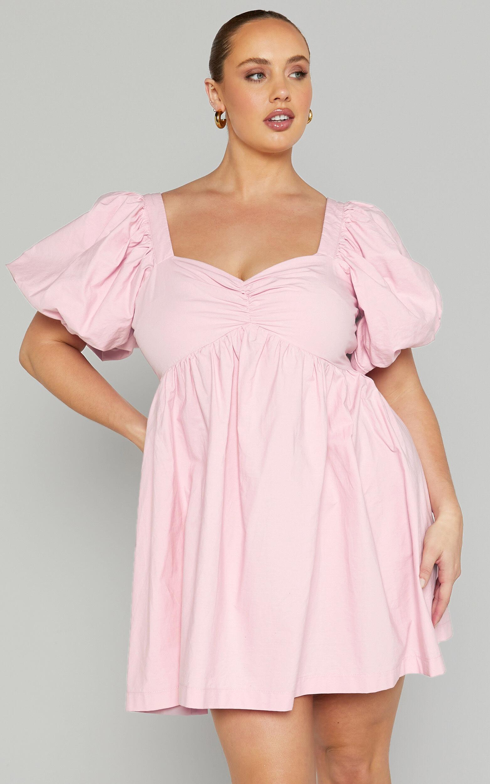 Vashti Mini Dress - Puff Sleeve Sweetheart Dress in Light Pink Product Image
