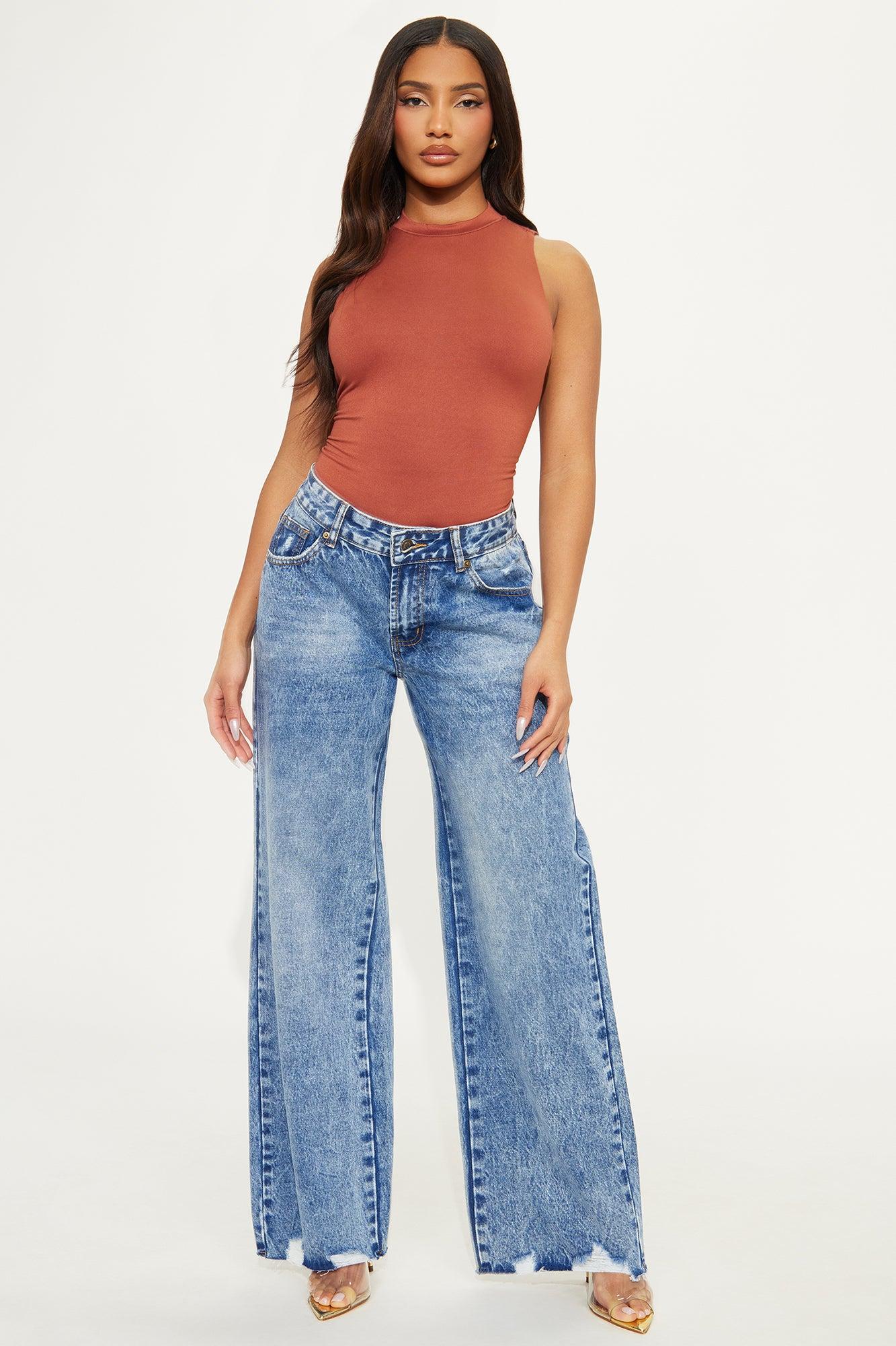 Shay Non Stretch Destructed Wide Leg Jeans - Medium Wash Product Image