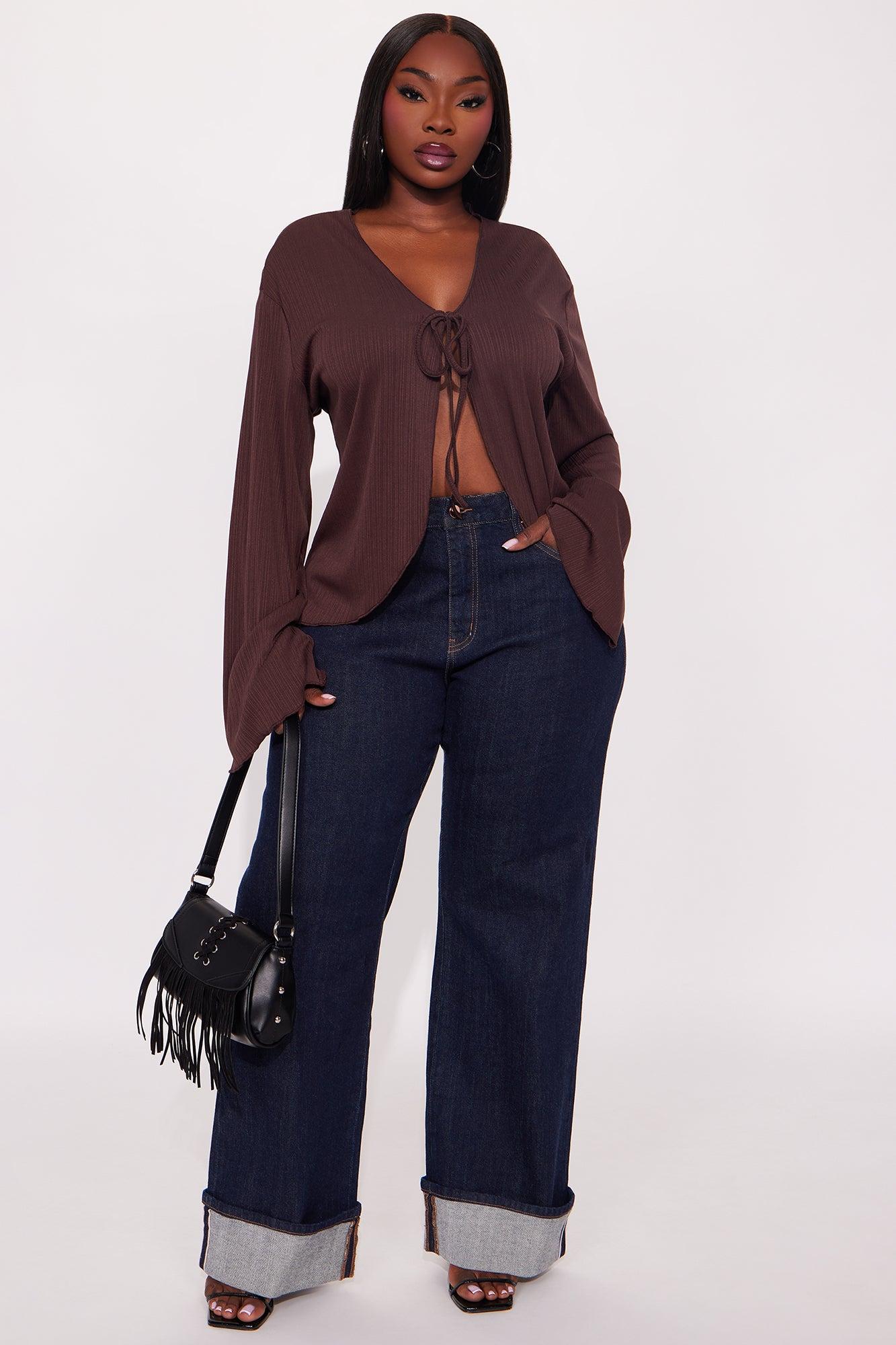 Sunset Cruise Long Sleeve Flyaway Top - Brown Female Product Image