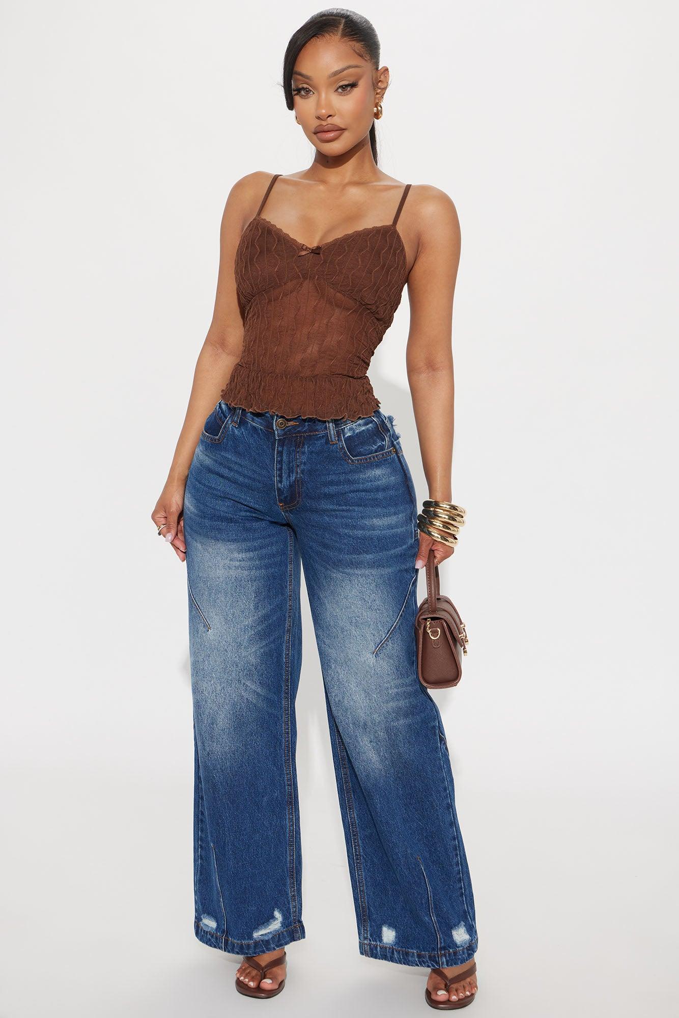 Charnelle Non Stretch Ripped Wide Leg Jeans - Dark Wash Product Image