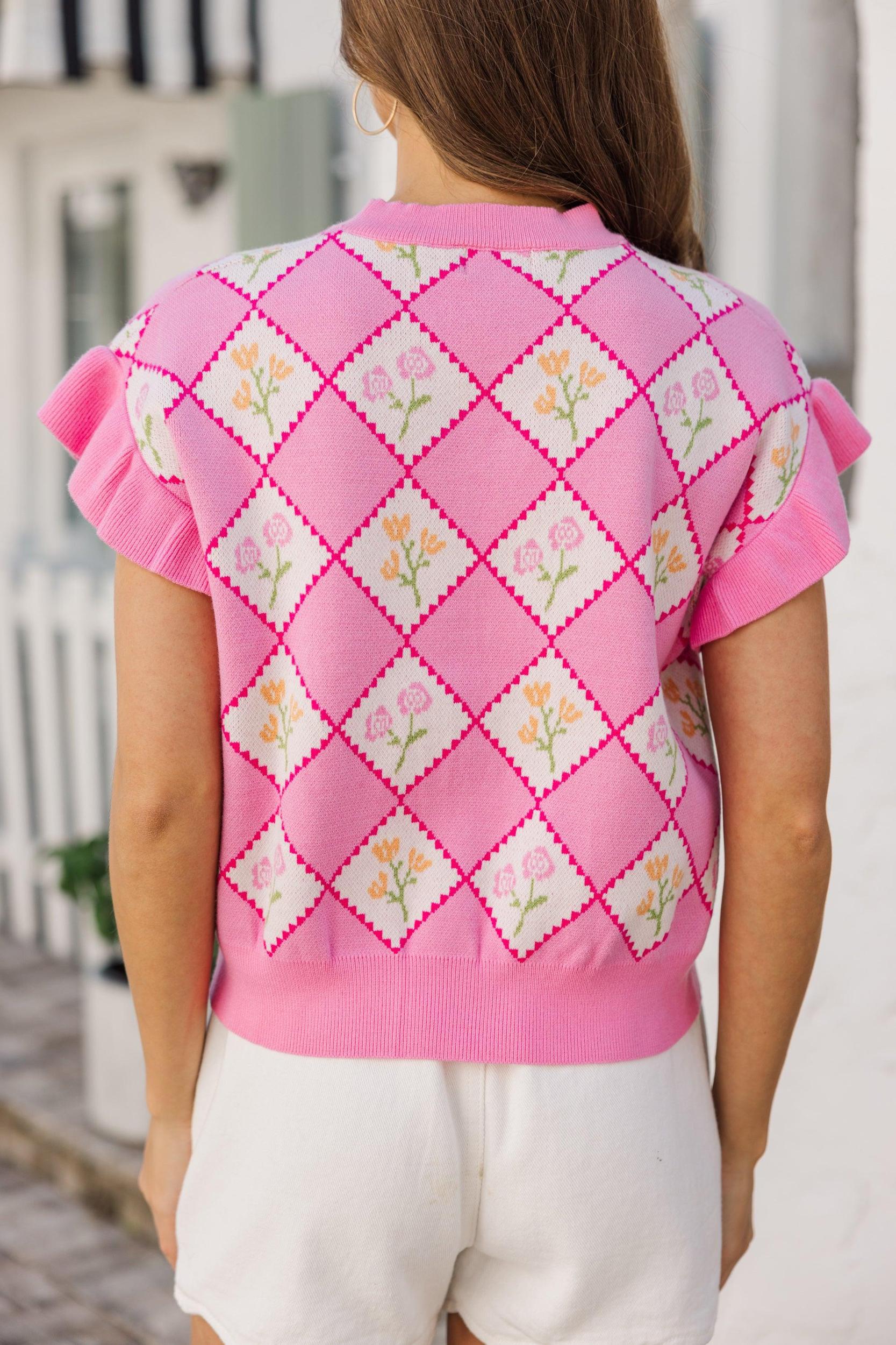 Pretty Clear Pink Medallion Sweater Female Product Image