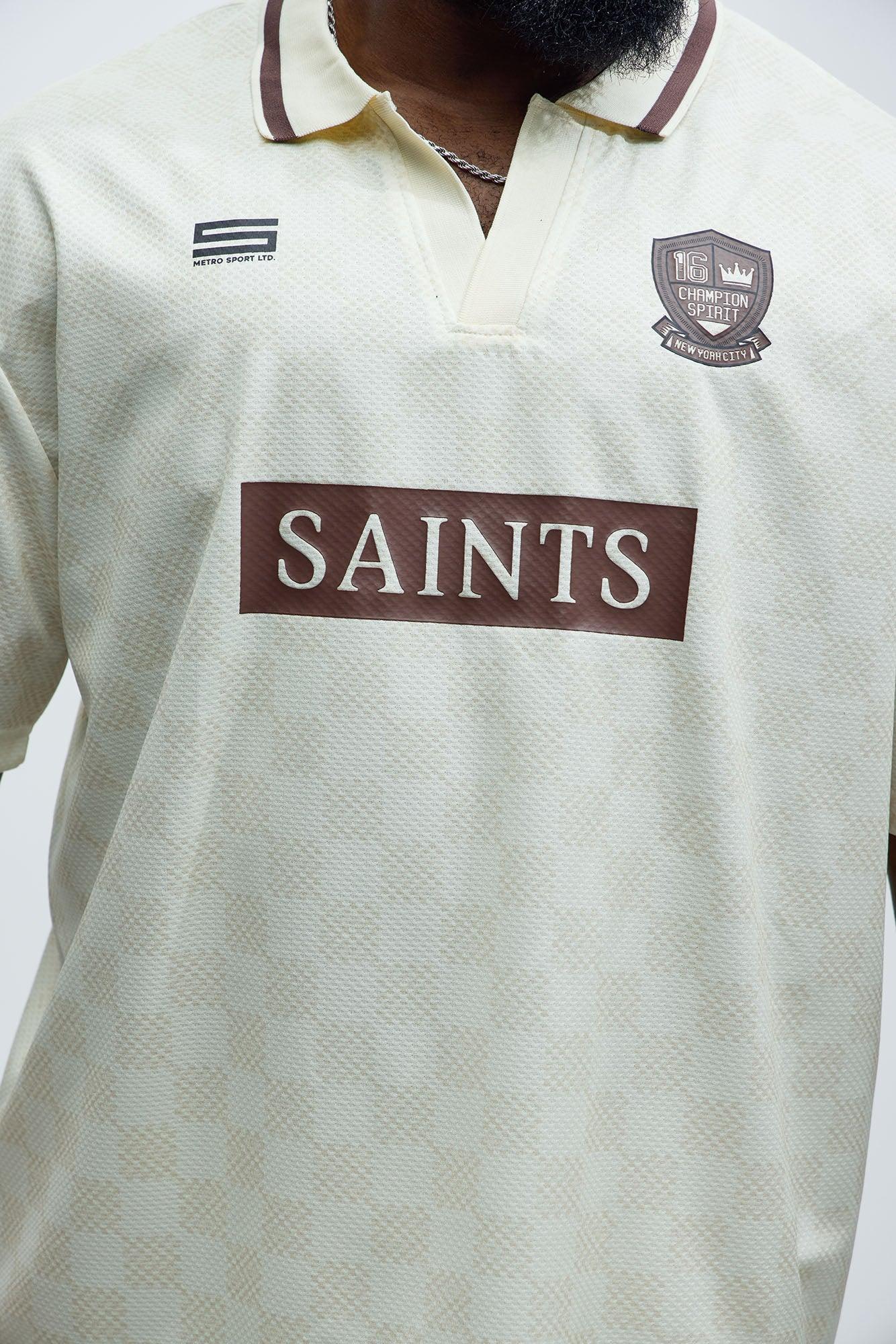 Saints Checkered Johnny Collar Soccer Jersey - Natural/Combo Product Image