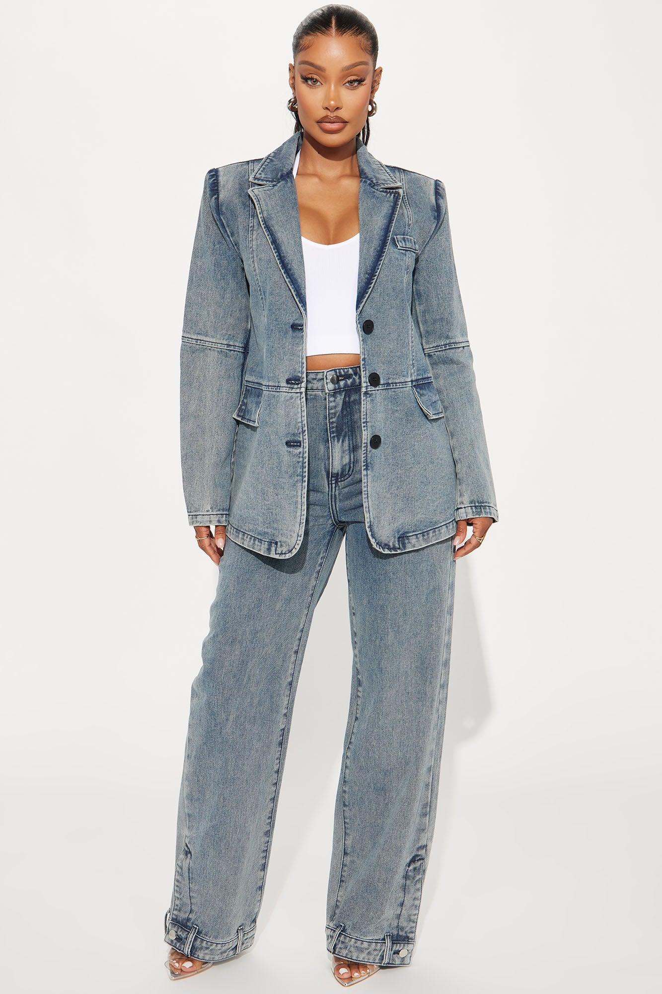 Got Your Mind Racing Denim Blazer - Grey Female Product Image