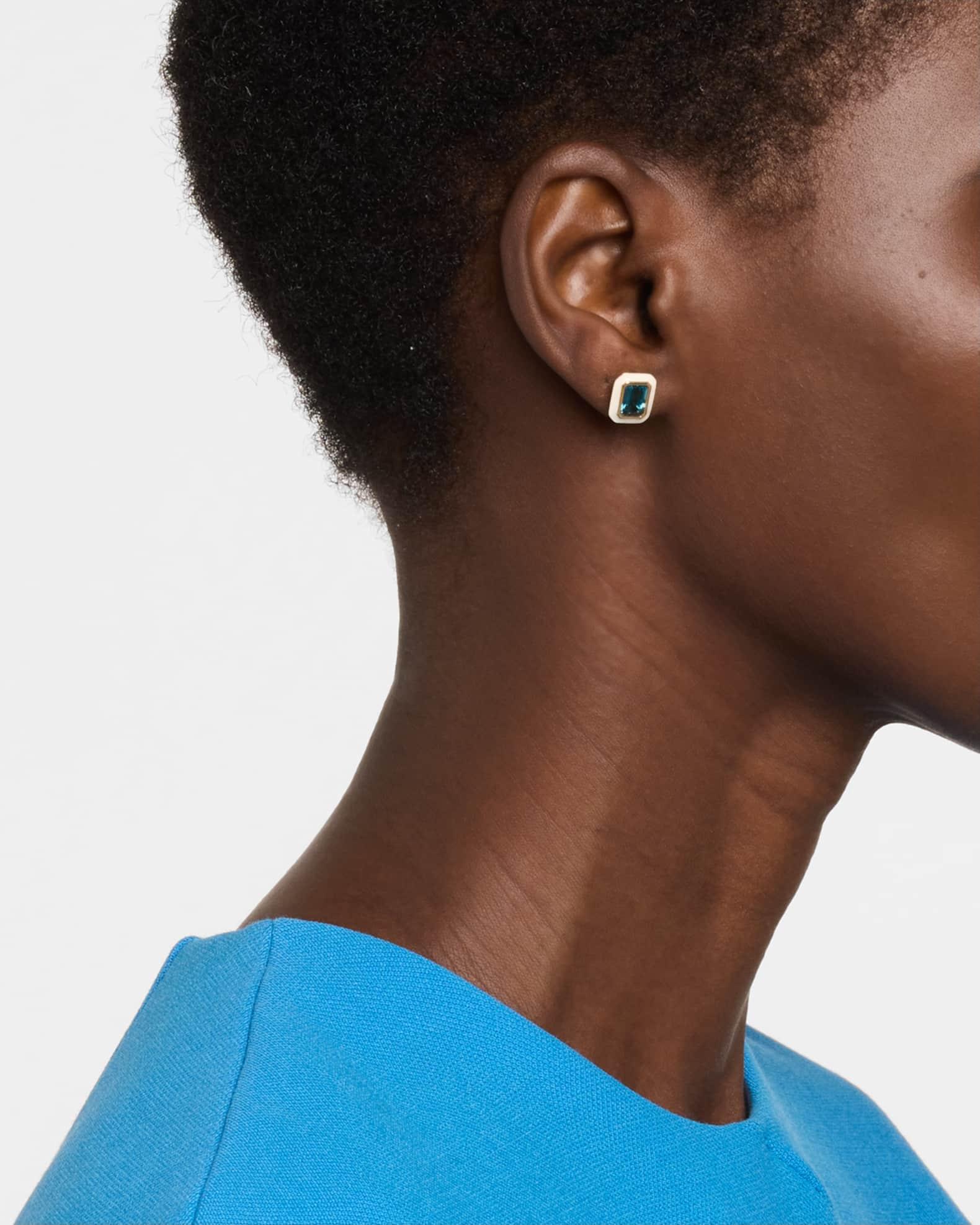 Queen 18K Yellow Gold London Blue Topaz Stud Earrings with White Enamel Product Image