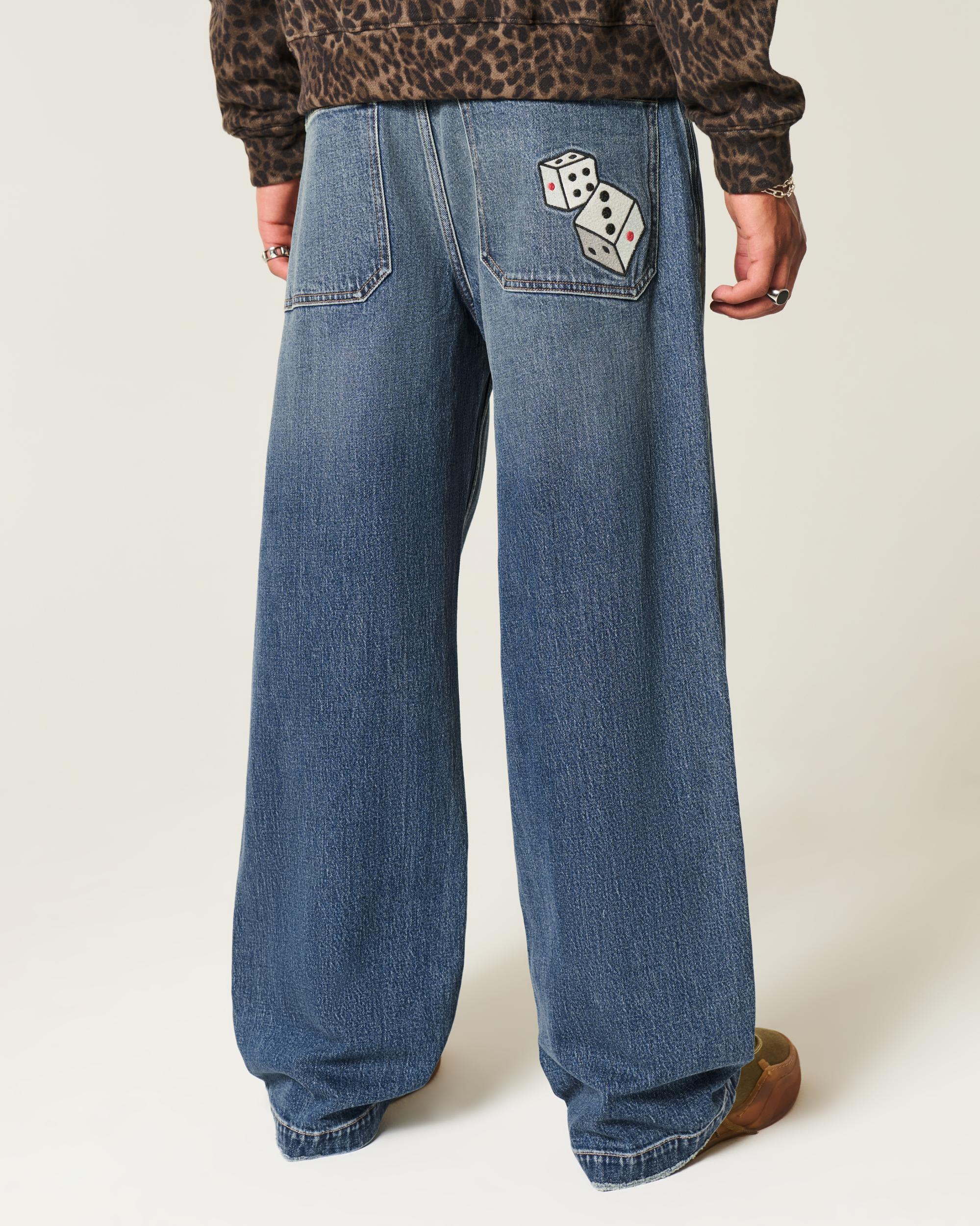 Dark Wash Dice Graphic Super Baggy Jeans Product Image