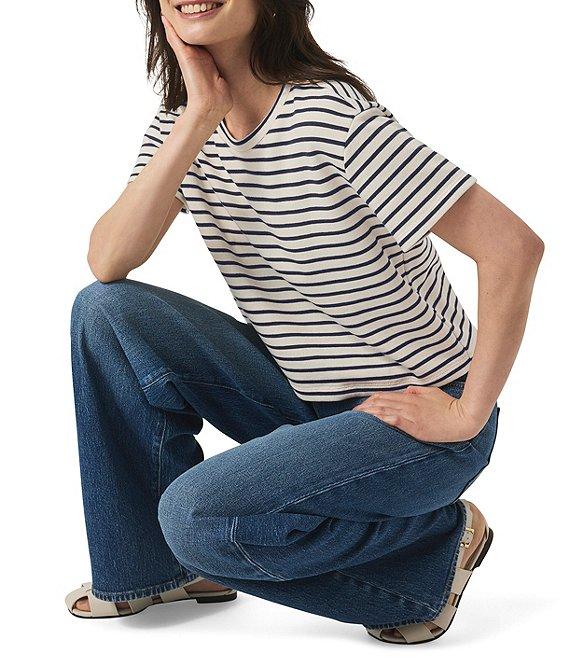 Splendid Whitney Terry Knit Stripe Print Crew Neck Short Sleeve Tee Shirt Product Image